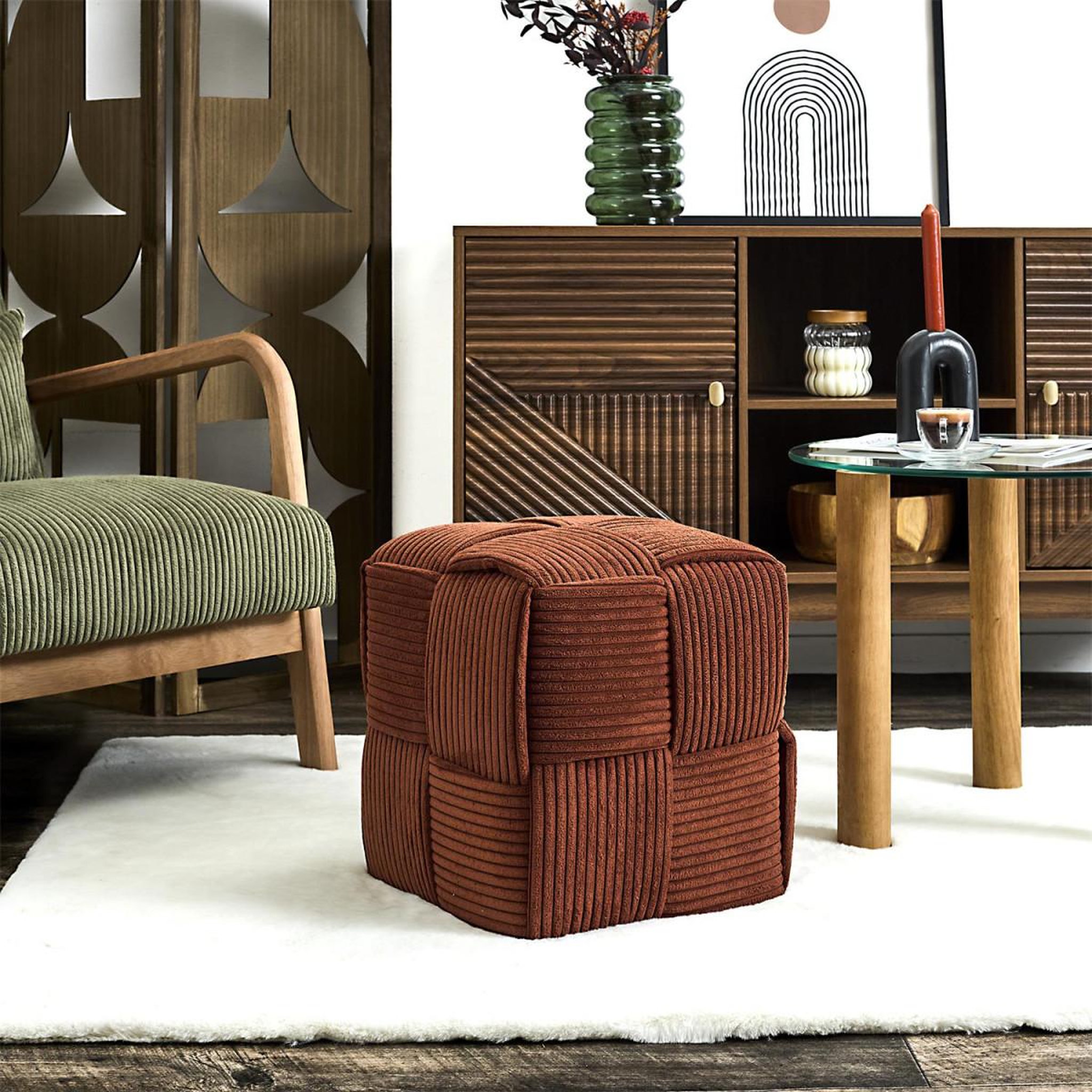 Voir la diapositive 3 : The Home Deco Factory Pouf côtelé tressé  scott  38cm terracotta