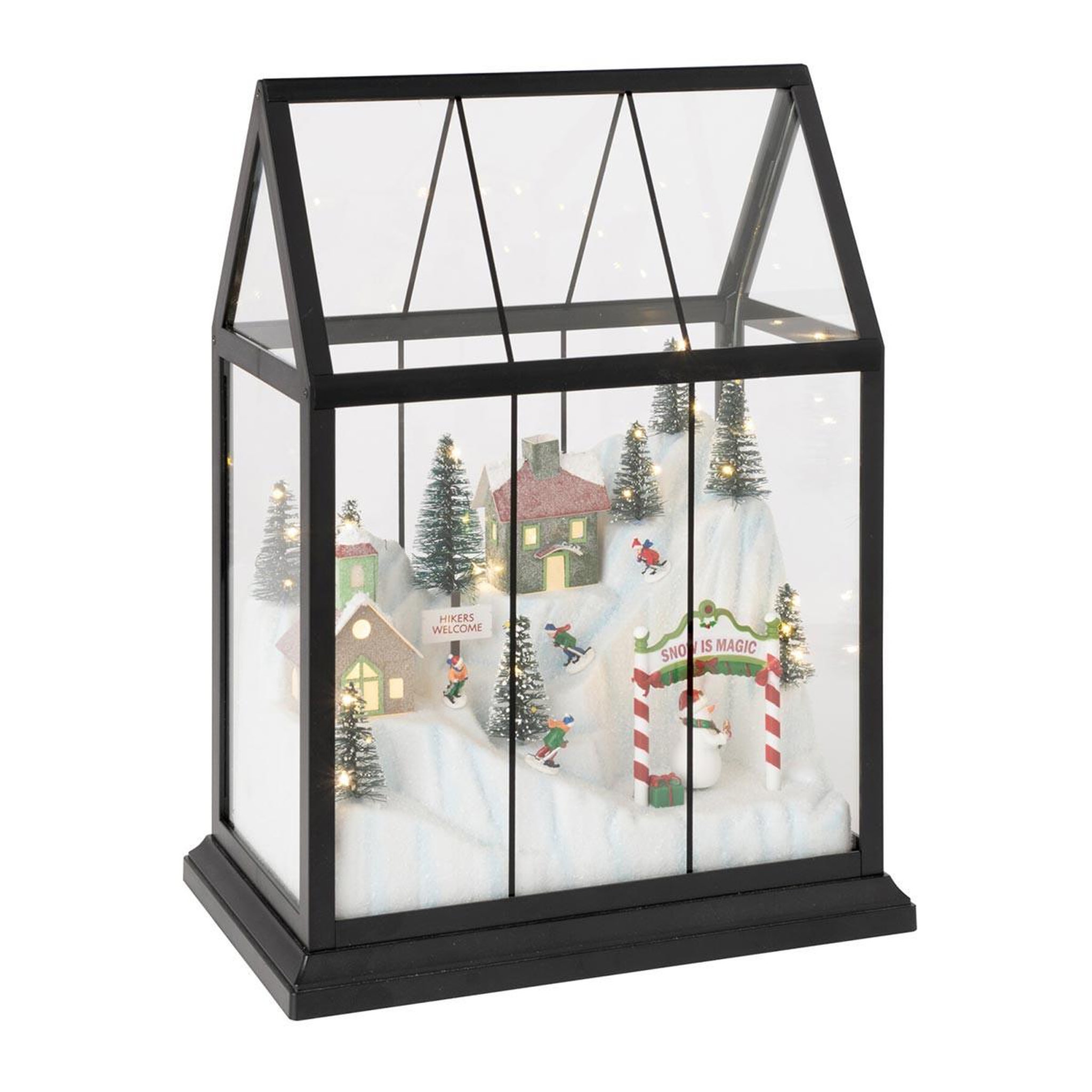 J-LINE Village de Noël Vitré à LED  Sébastienne  25cm Noir