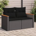 VIDAXL Canape de jardin avec coussins 2 places noir resine tressee