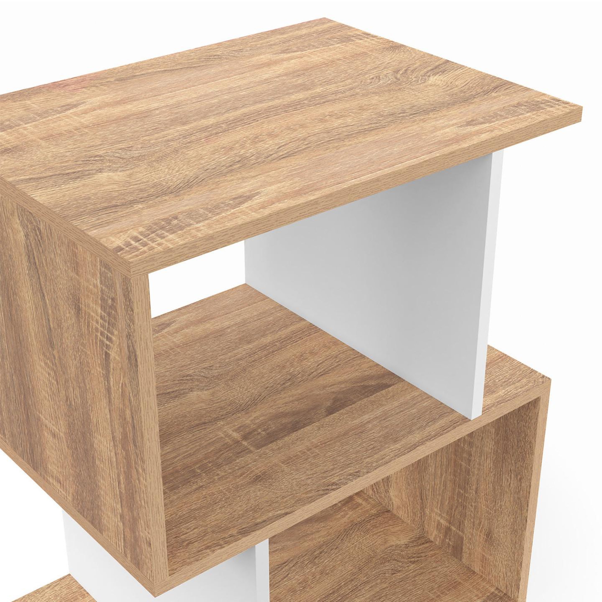 Voir la diapositive 5 : ID MARKET Lot de 2 tables de chevet sofia forme s avec rangements ouverts effet hêtre et blanc