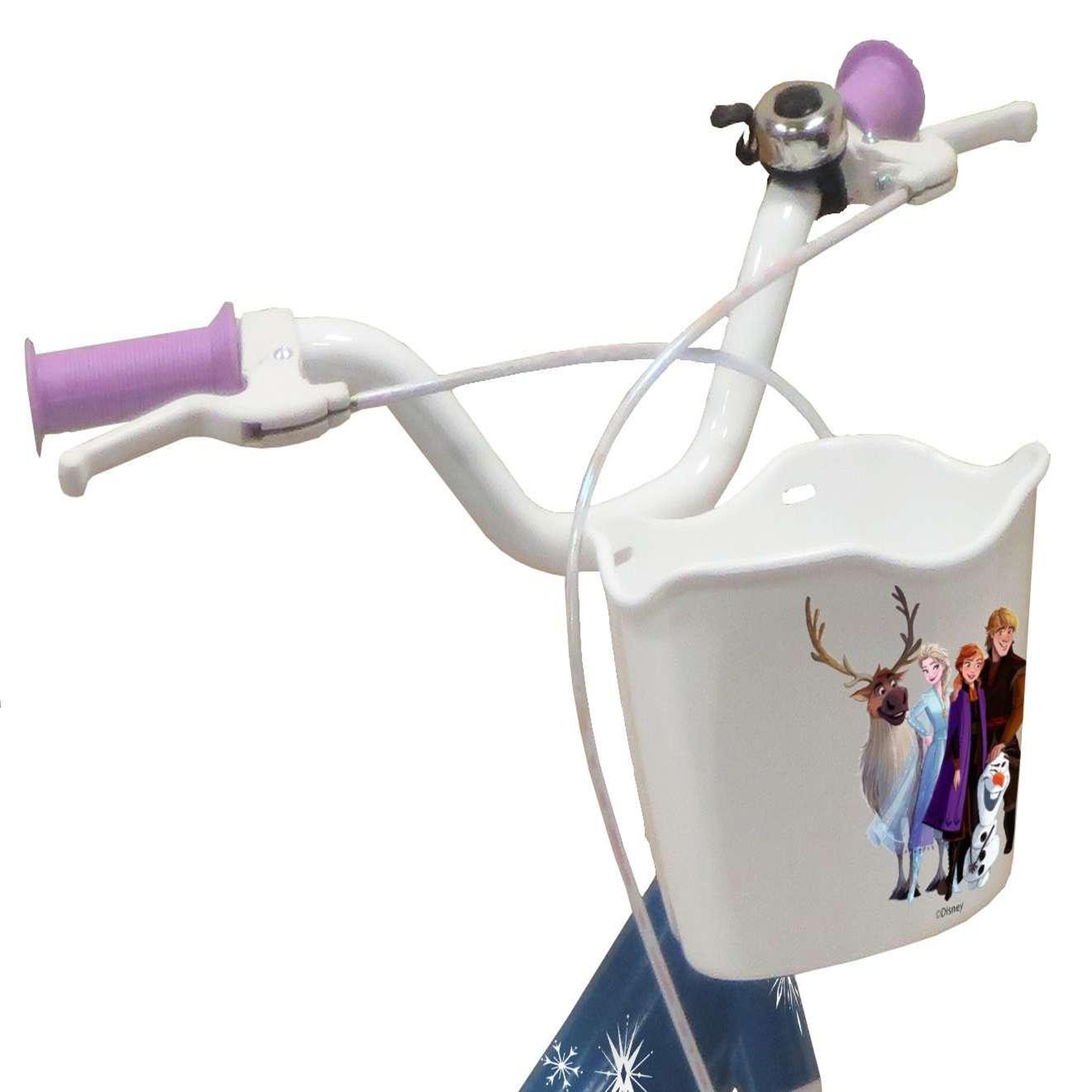 Voir la diapositive 3 : Disney La Reine des Neiges Vélo enfant 16'' Fille - Modèle Reine des neiges pour taille de 105 à 120 cm - Stabilisateurs - Panier avant - Porte poupée arrière - 2 freins & Pneus gonflables