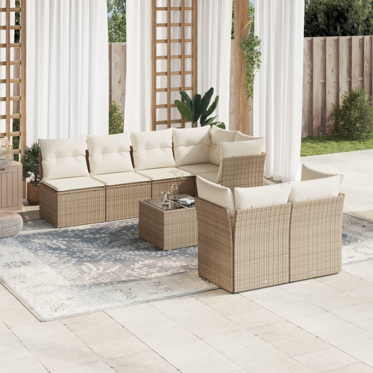 VIDAXL Salon de jardin avec coussins 8 pcs beige resine tressee