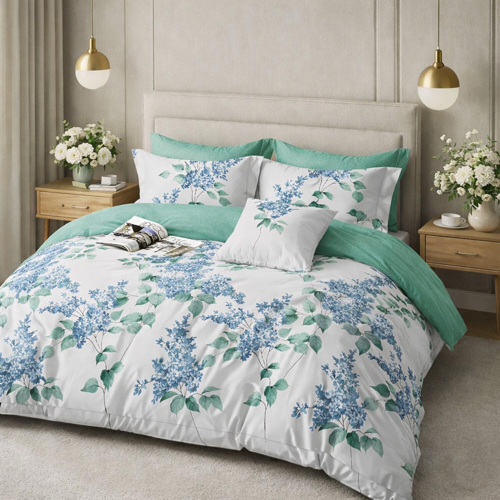 Voir la diapositive 2 : Home collection Parure housse de couette 3 pcs 240x220 cm en percale de coton 80 fils palyne