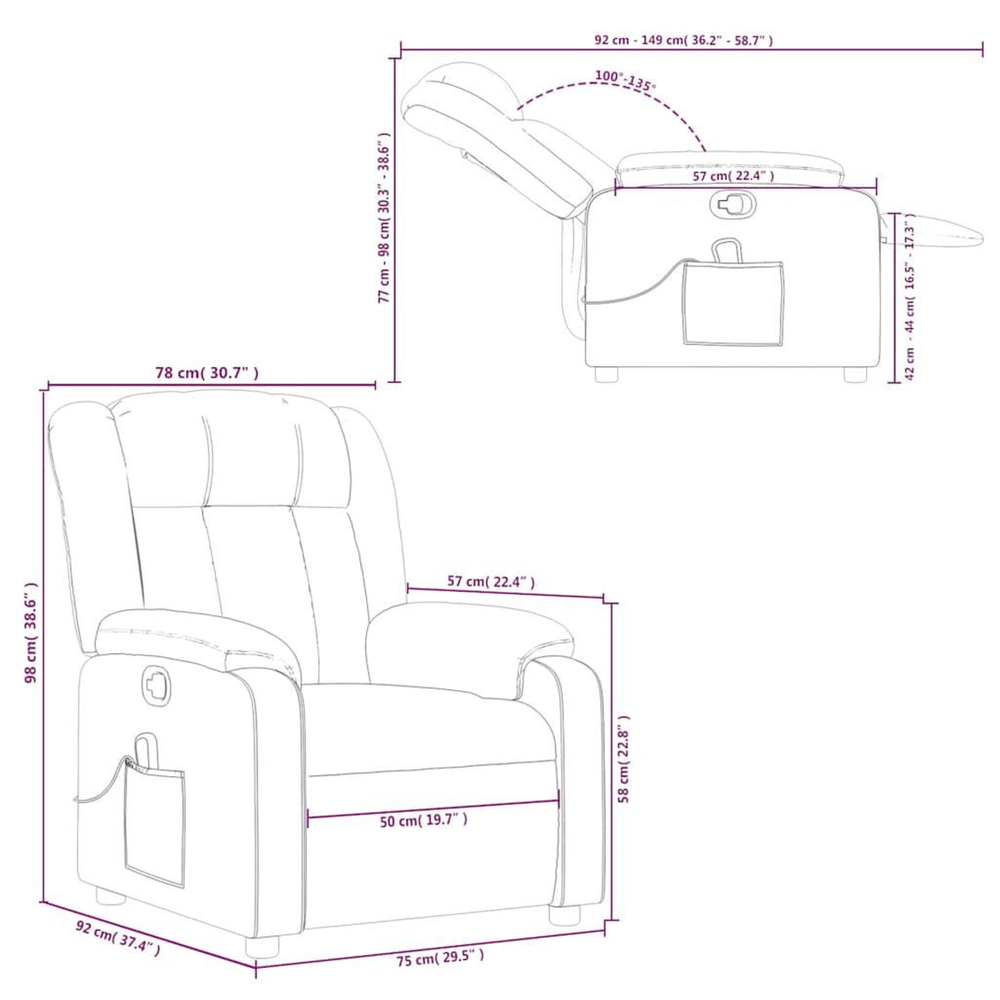 Voir la diapositive 6 : VIDAXL Fauteuil de massage inclinable Noir Tissu