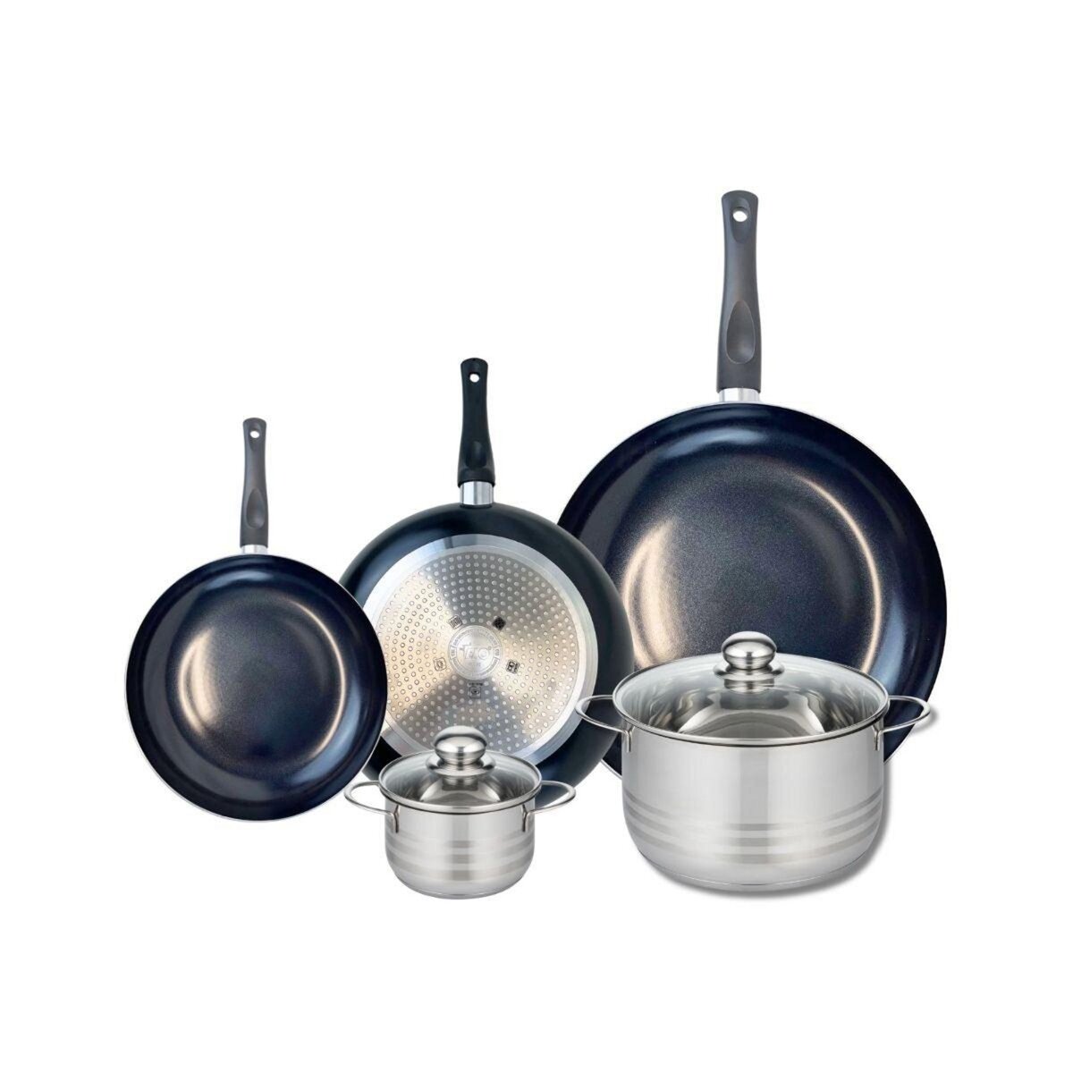 ELO Ensemble de 3 Poêles de cuisson 20, 24 et 32 cm et 2 faitouts 12 et 20 cm Elo Prima Brillant