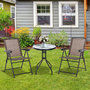 Voir la diapositive 2 : OUTSUNNY Ensemble de jardin 3 pièces 2 chaises inclinables multi-positions pliables + table ronde verre trempé métal époxy textilène chocolat