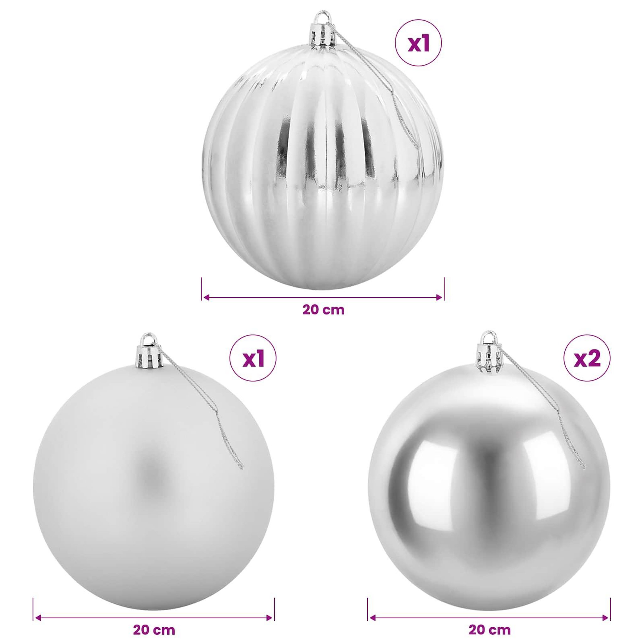 Voir la diapositive 6 : VIDAXL Lot de boules de Noël XXL 4 pc Argente Diam. 20 cm Plastique