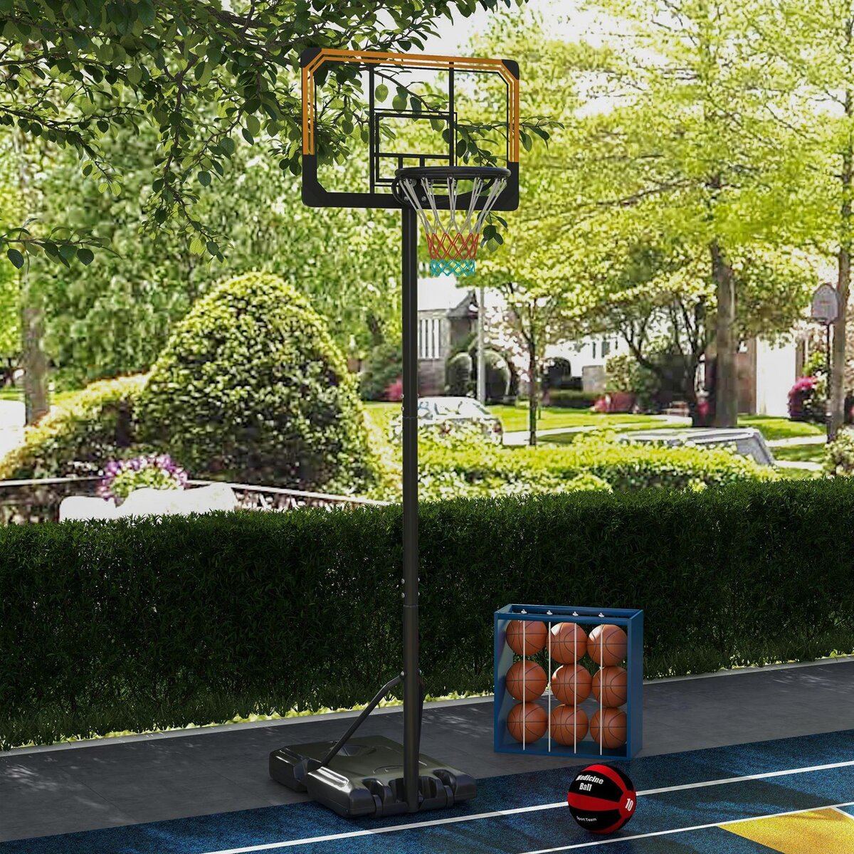 HOMCOM Panier de basketball sur pied roulettes - hauteur réglable arceau 182-213cm - acier polycarbonate orange noir