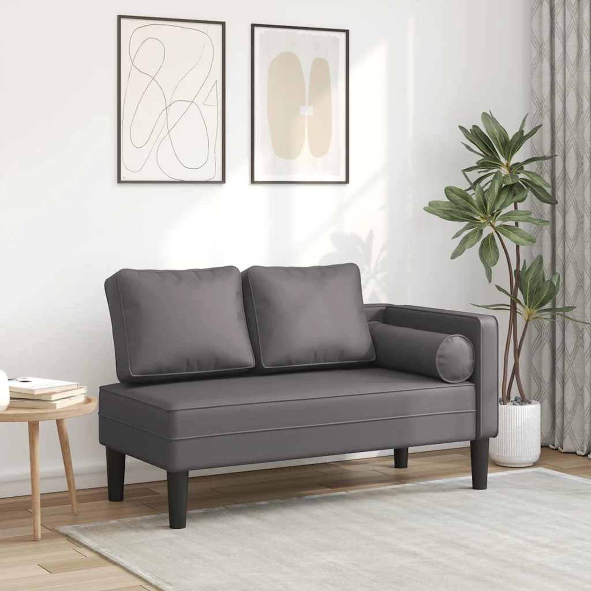 VIDAXL Chaise longue avec coussins gris similicuir