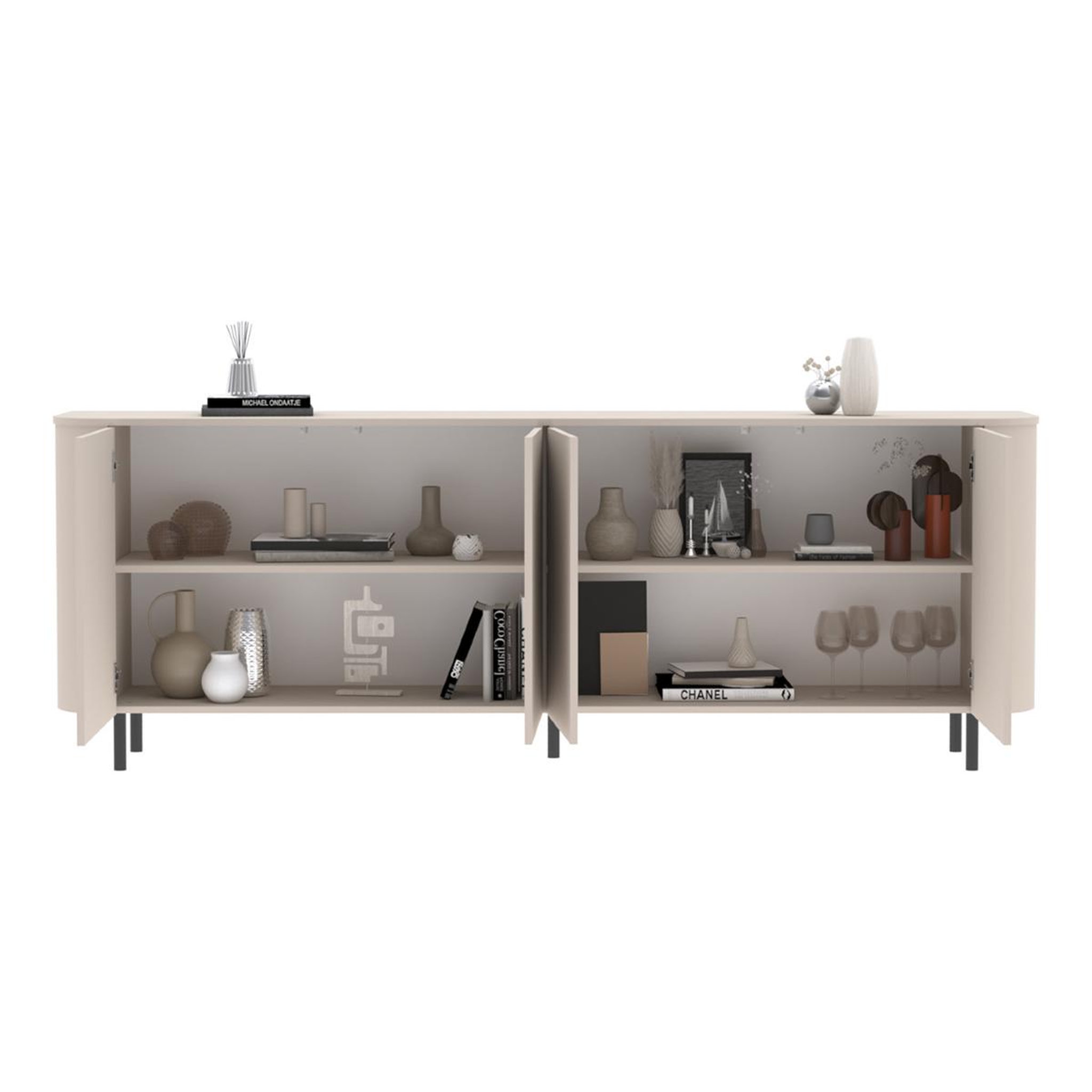 Voir la diapositive 6 : JLC KREATION Buffet bas arrondi beige cachemire 230cm olga