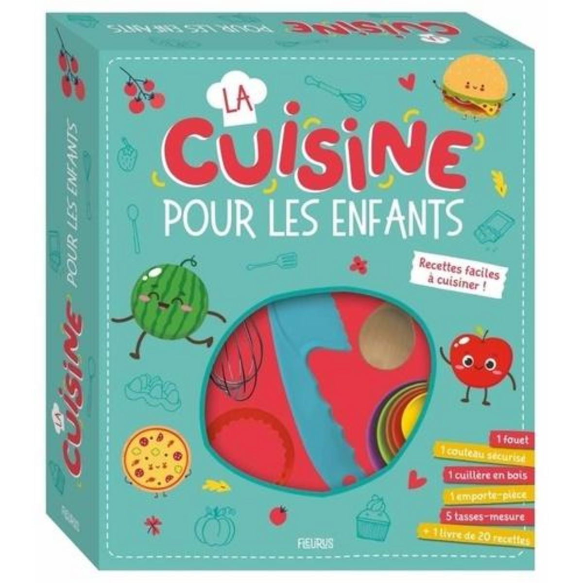 LA CUISINE POUR LES ENFANTS. COFFRET AVEC 1 LIVRE DE 20 RECETTES + 9 ACCESSOIRES DE CUISINE ADAPTES AUX ENFANTS, Fleurus