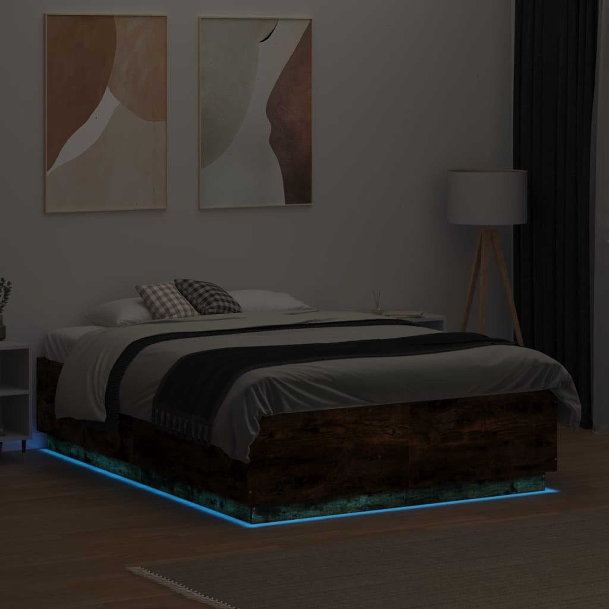 Voir la diapositive 4 : VIDAXL Cadre de lit avec LED sans matelas chene fume 135x190 cm