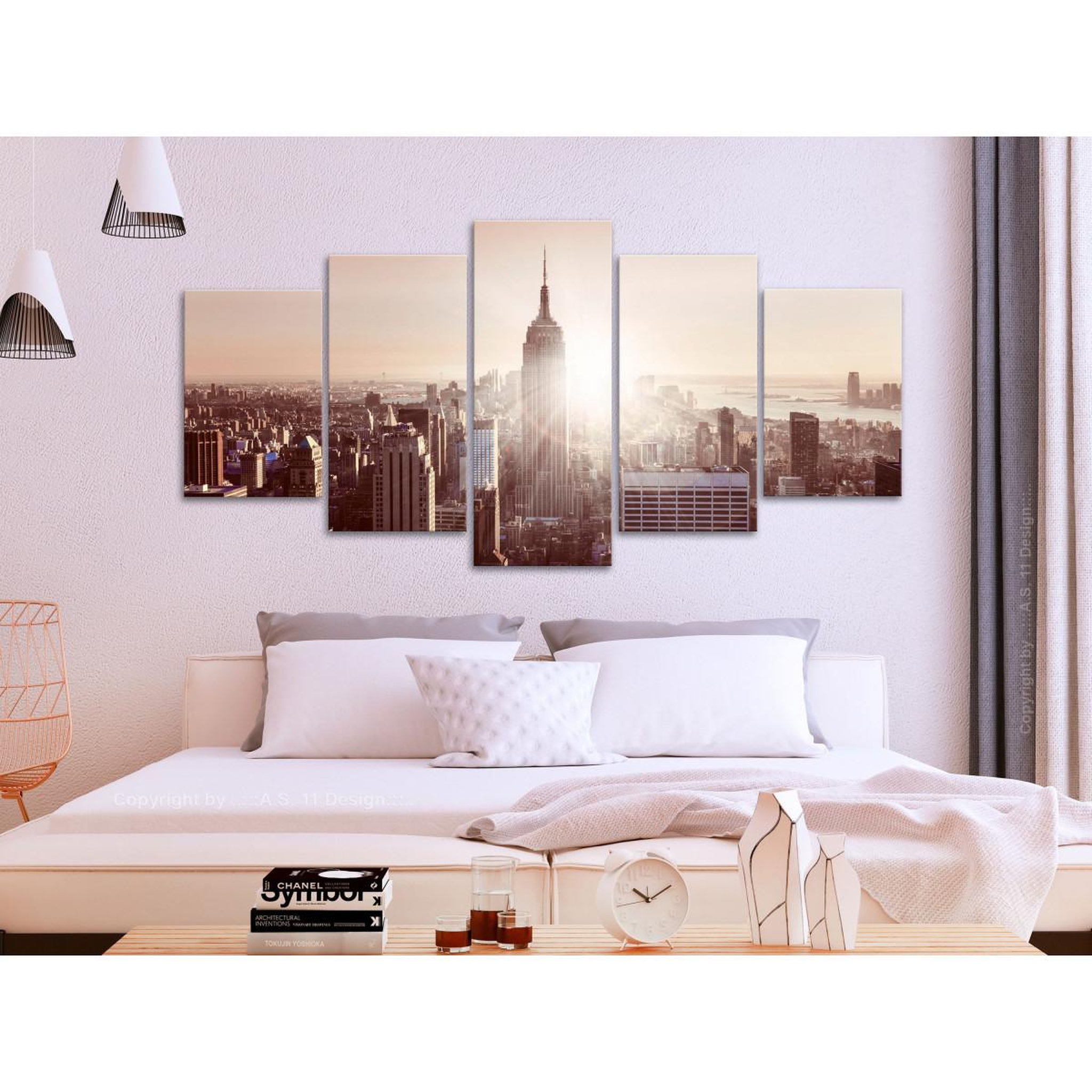 Voir la diapositive 2 : Paris Prix Tableau 5 Panneaux  Sun Over Manhattan Wide Brown