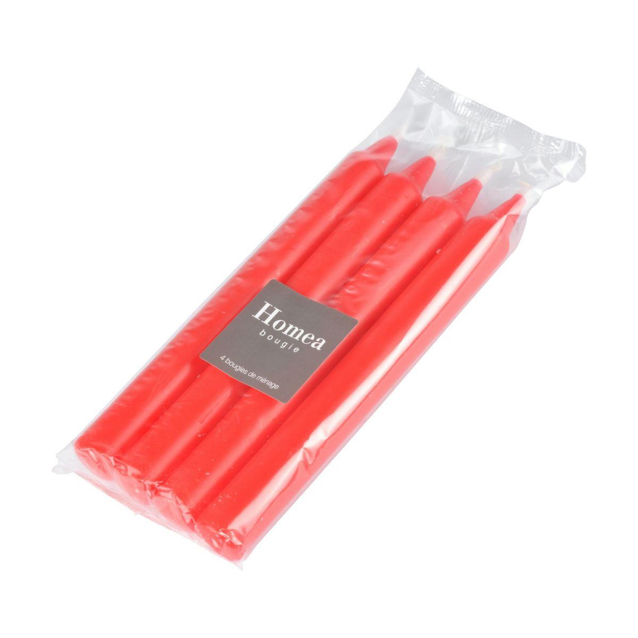 Voir la diapositive 2 : HOMEA Lot de 4 Bougies Chandelier  Essentiel  19cm Rouge