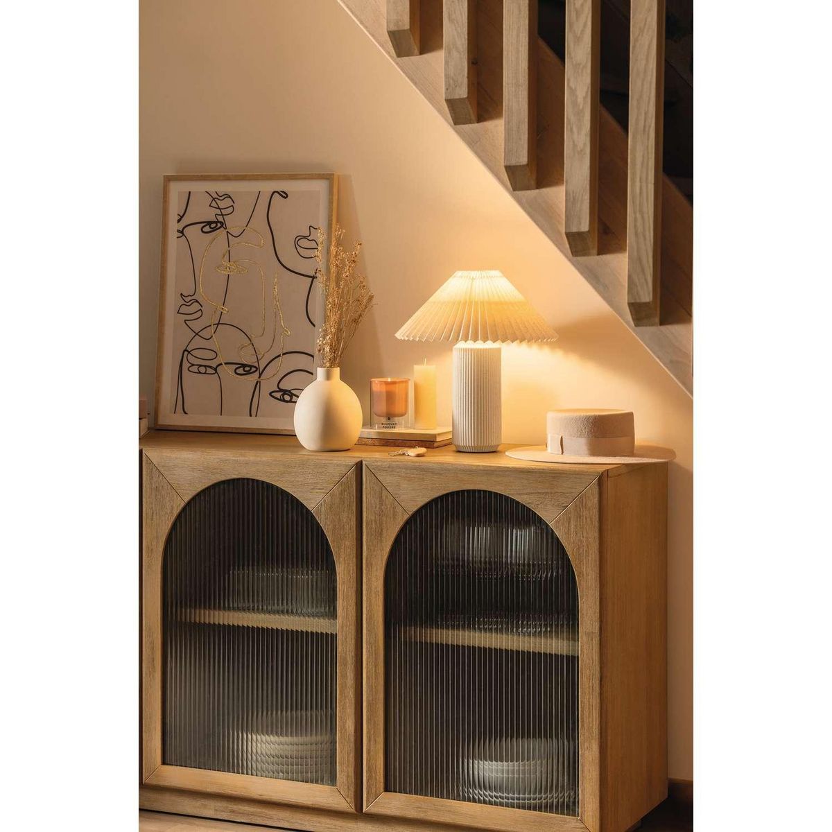 ATMOSPHERA Lampe cylindre en céramique - H. 38 cm - Beige