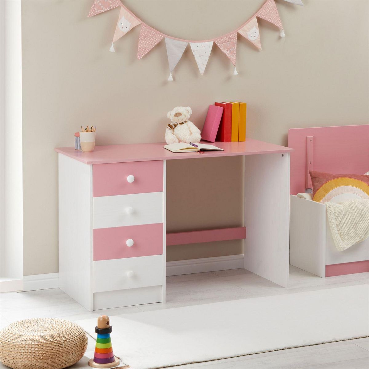 IDIMEX Bureau en pin ARNE avec 4 tiroirs