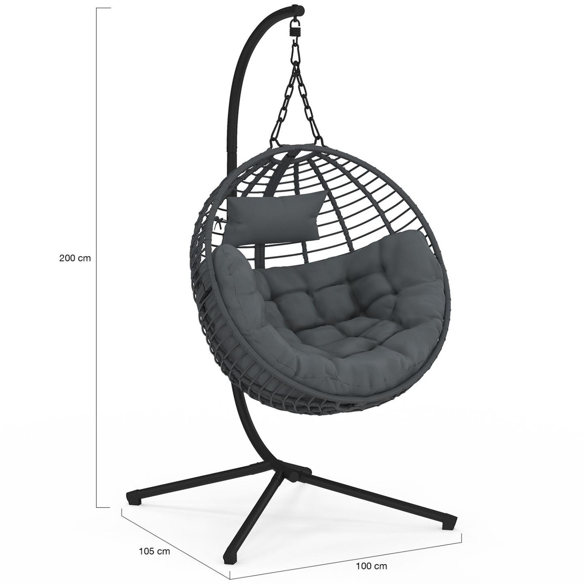 Voir la diapositive 4 : ID MARKET Fauteuil rond suspendu ajouré effet rotin gris avec coussin gris