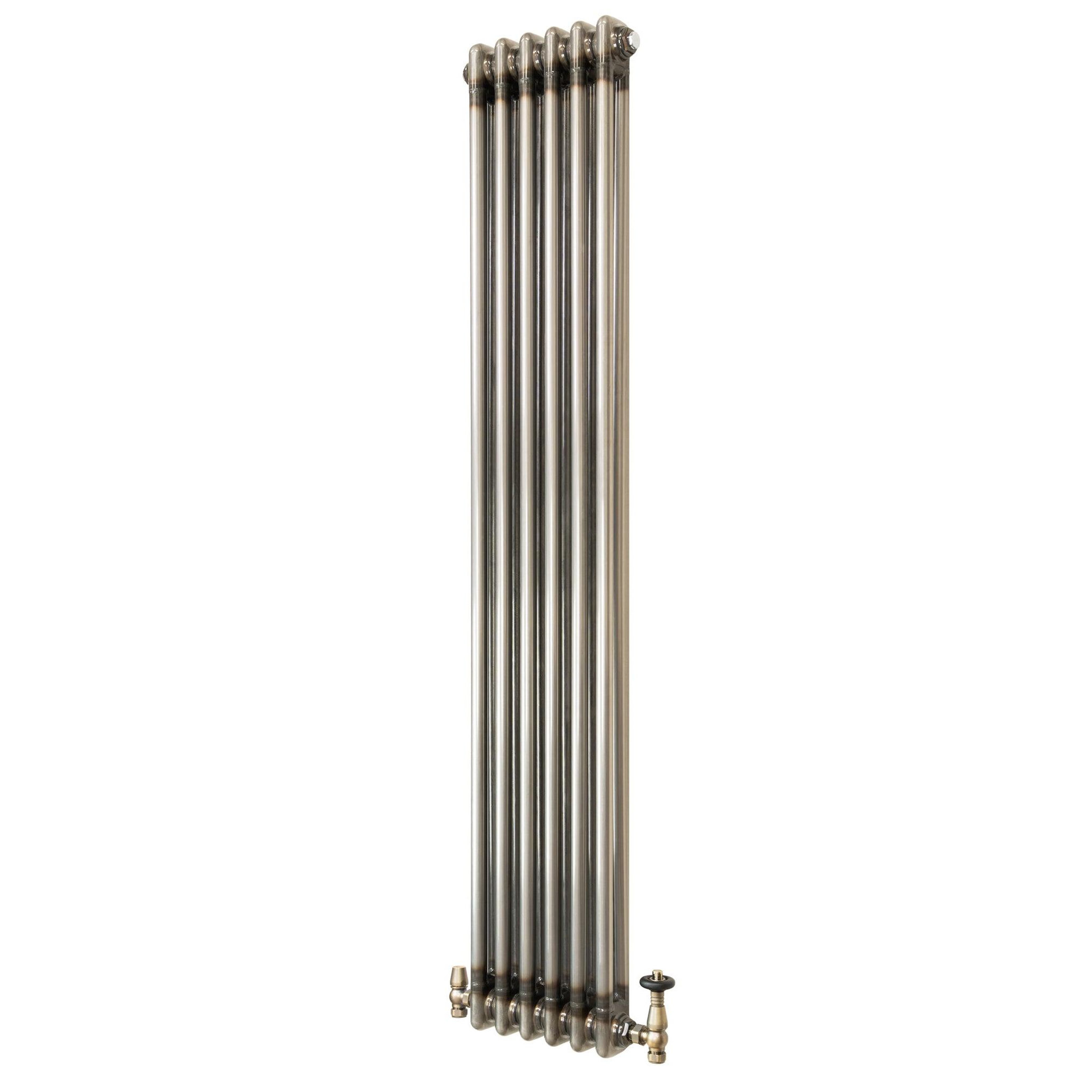 MONSTERSHOP Radiateur traditionnel à 2 colonnes & vannes - 1500 x 290 mm - métal brut