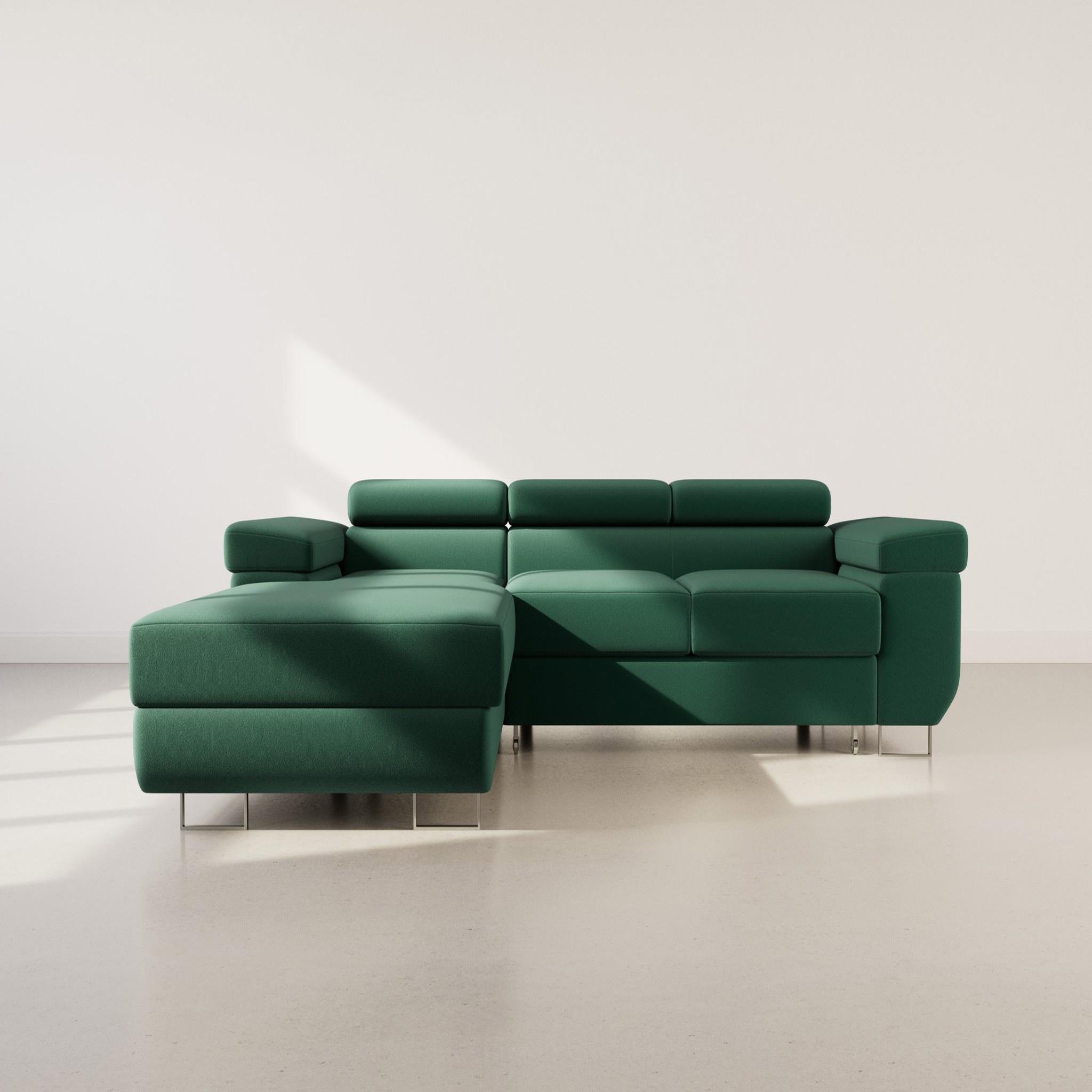 Voir la diapositive 5 : BEST MOBILIER Pablo - canapé d'angle gauche - 6 places - convertible avec coffre et têtières réglables - en velours