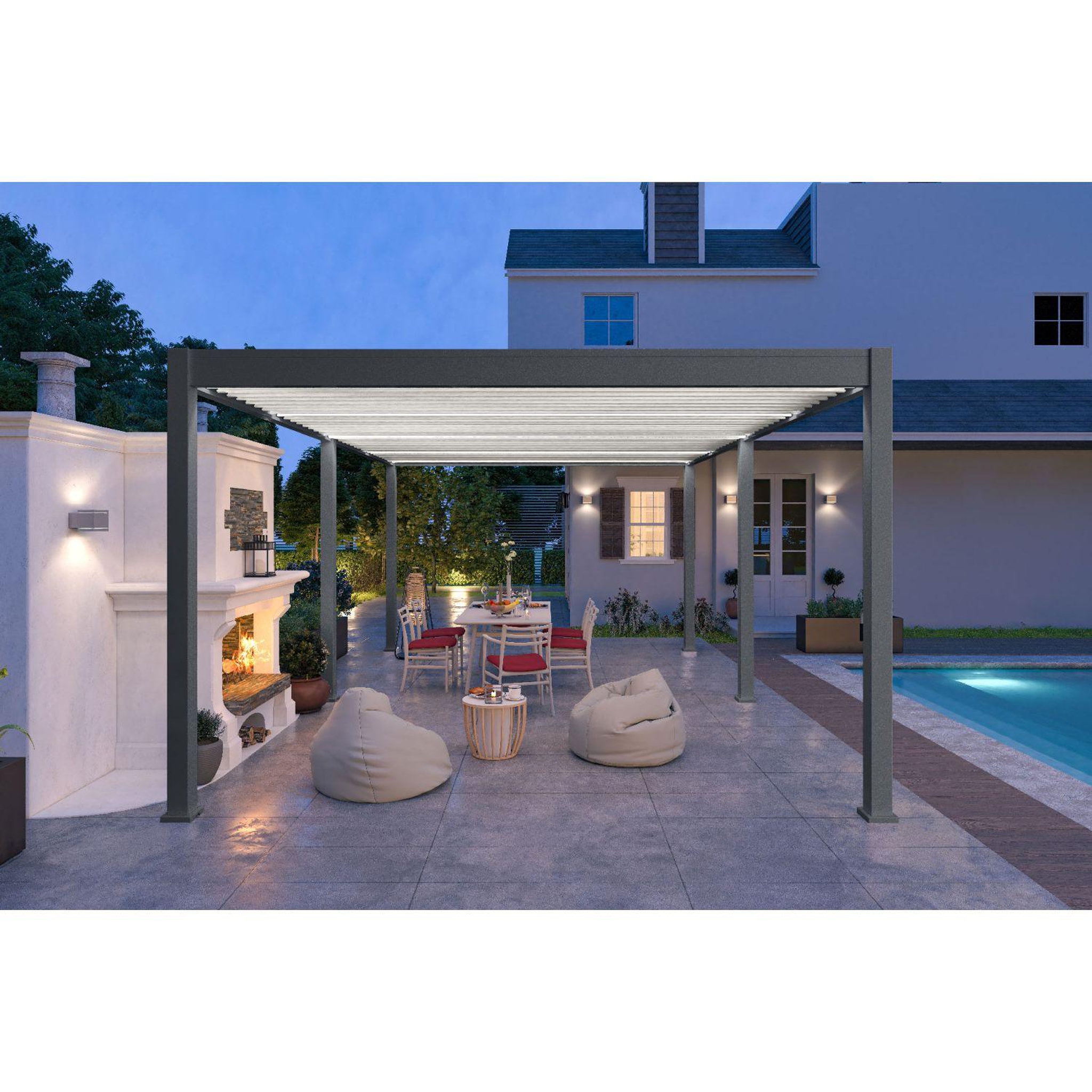 Voir la diapositive 6 : Pergola Bioclimatique autoportée 4x6 m - Anthracite/blanc -  VS OmBREA®