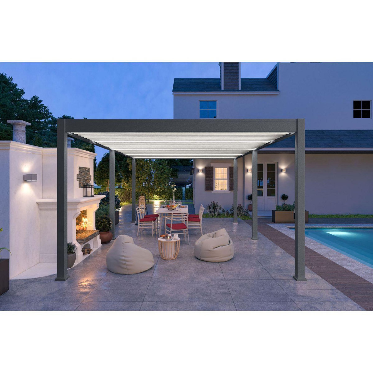 Pergola Bioclimatique autoportée 4x6 m - Anthracite/blanc -  VS OmBREA®