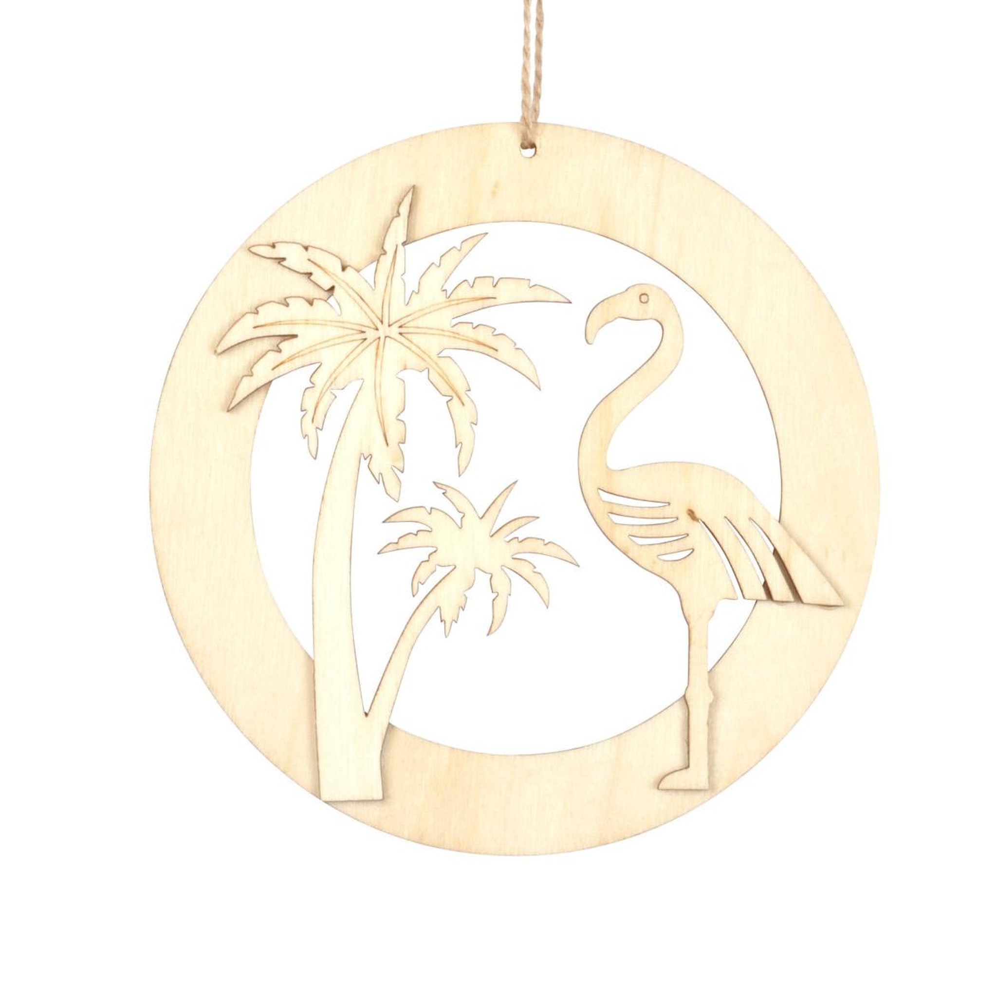HOMEA Décoration en Bois  Flamant & Palmier  14cm Naturel