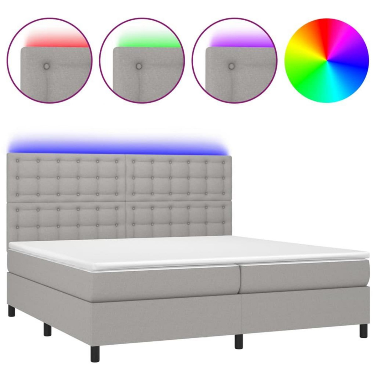 VIDAXL Sommier a lattes de lit et matelas et LED Gris clair 200x200 cm
