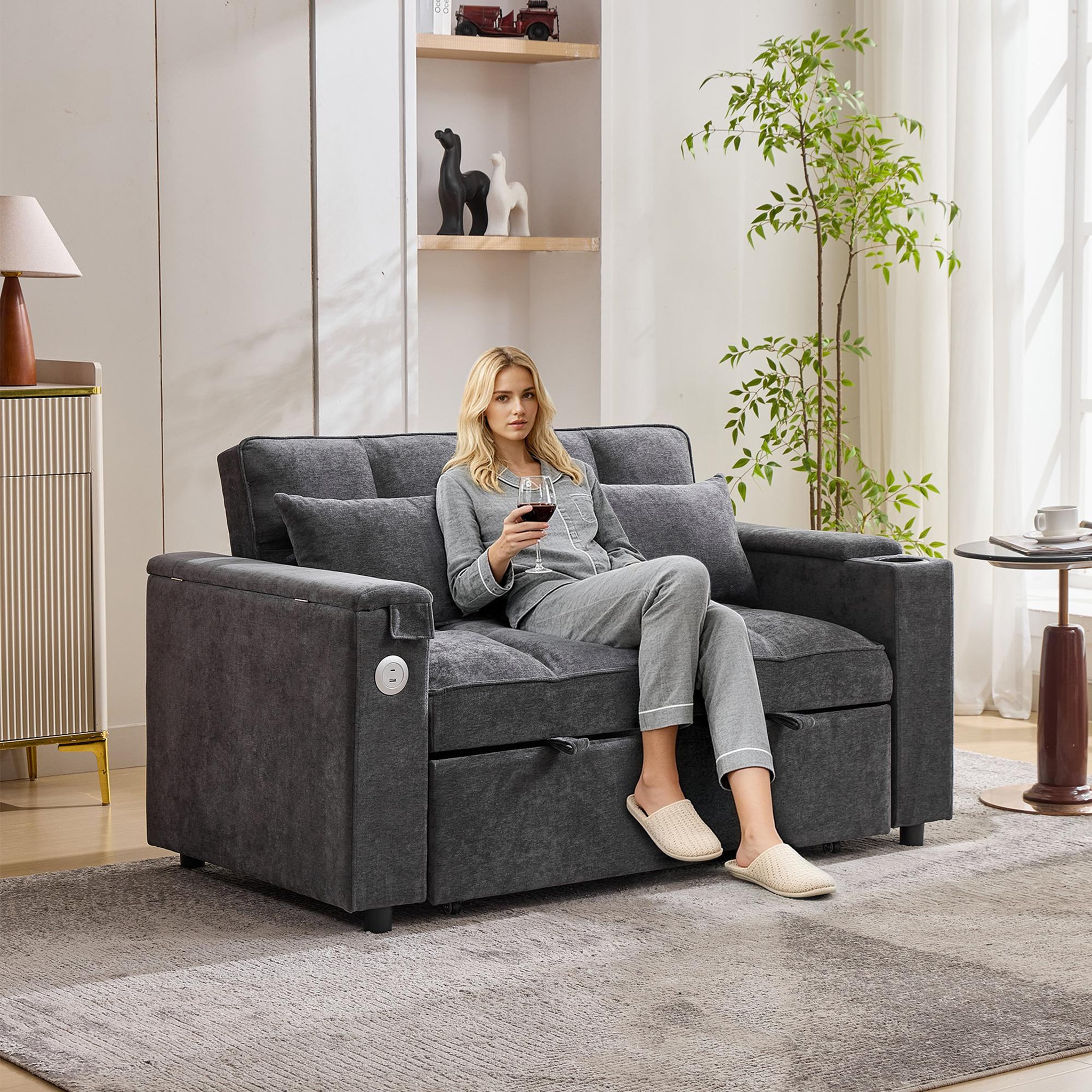 Voir la diapositive 5 : MERAX Canapé droit convertible 2 places tissu