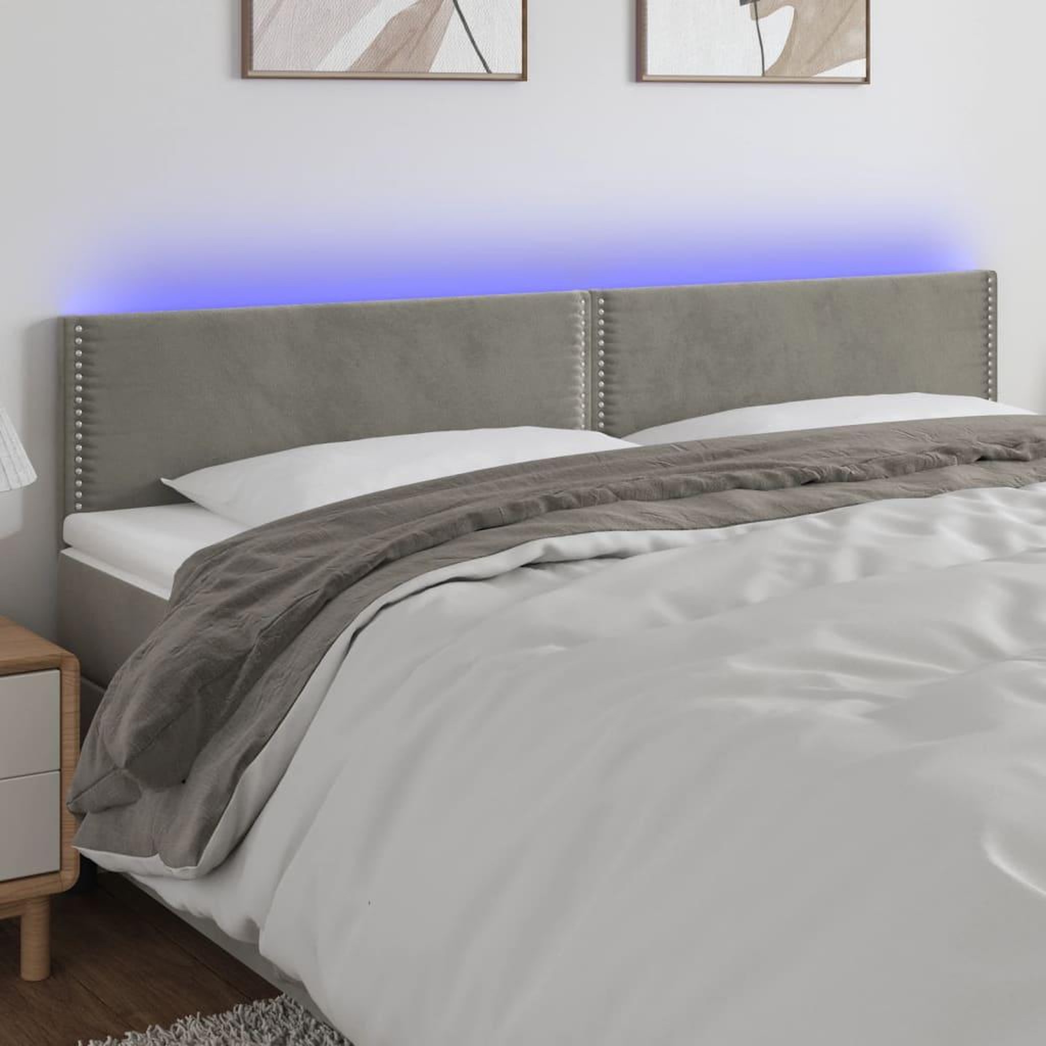 Voir la diapositive 1 : VIDAXL Tete de lit a LED Gris clair 160x5x78/88 cm Velours