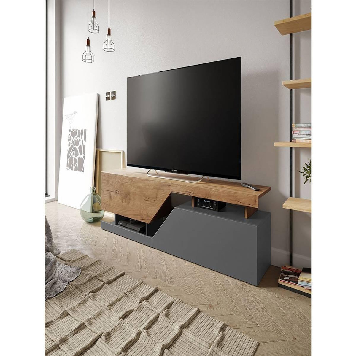 Habitat et Jardin Meuble TV  Ceelias  -160 x 46 x 35 cm - Gris/Marron