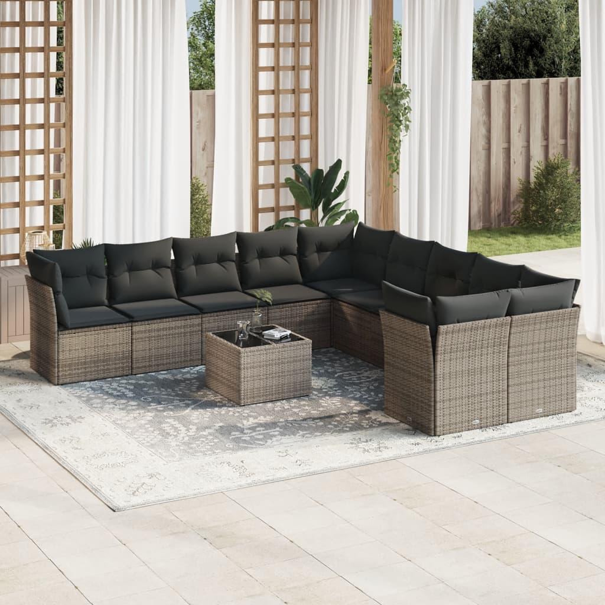 VIDAXL Salon de jardin 11 pcs avec coussins gris resine tressee