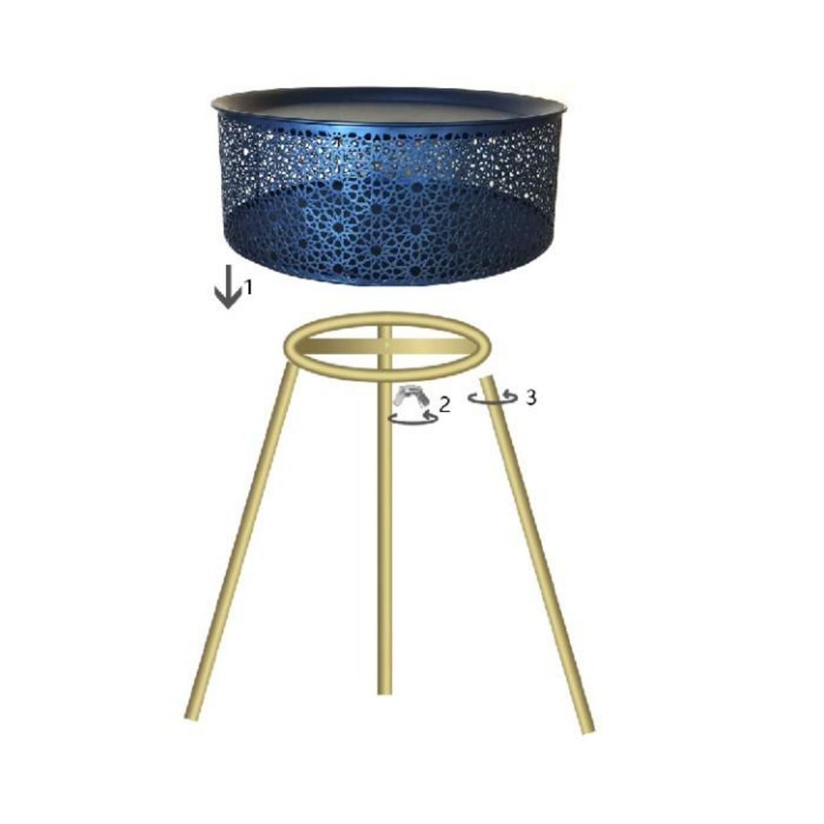 Paris Prix Table d'Appoint Avec Rangement  Blacky  65cm Noir & Or