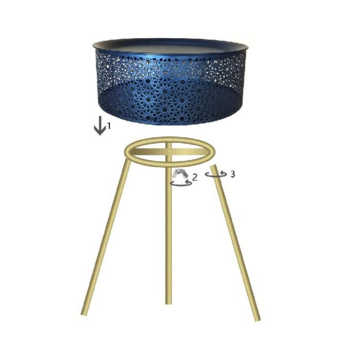 Paris Prix Table d'Appoint Avec Rangement  Blacky  65cm Noir & Or