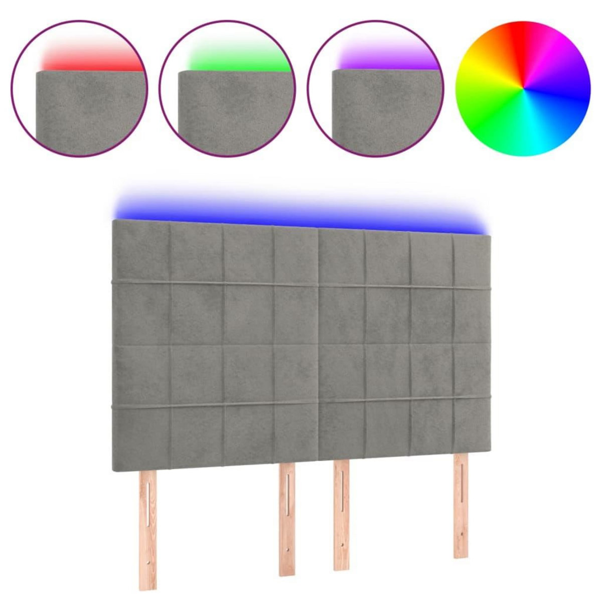 VIDAXL Tete de lit a LED Gris clair 144x5x118/128 cm Velours