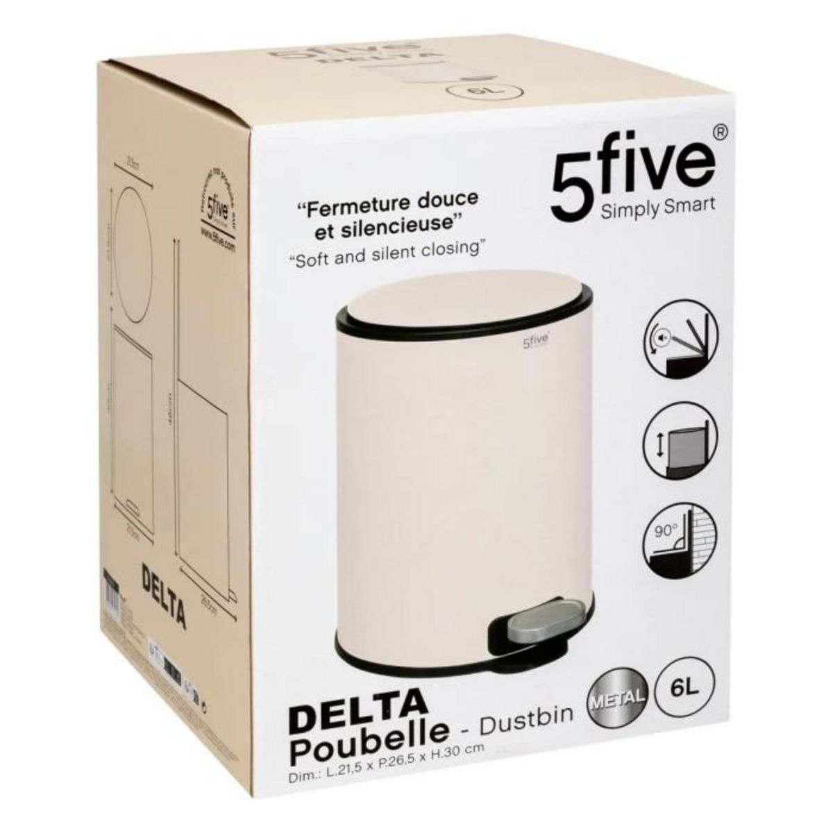 FIVE Poubelle en Métal  Delta  6L Argile