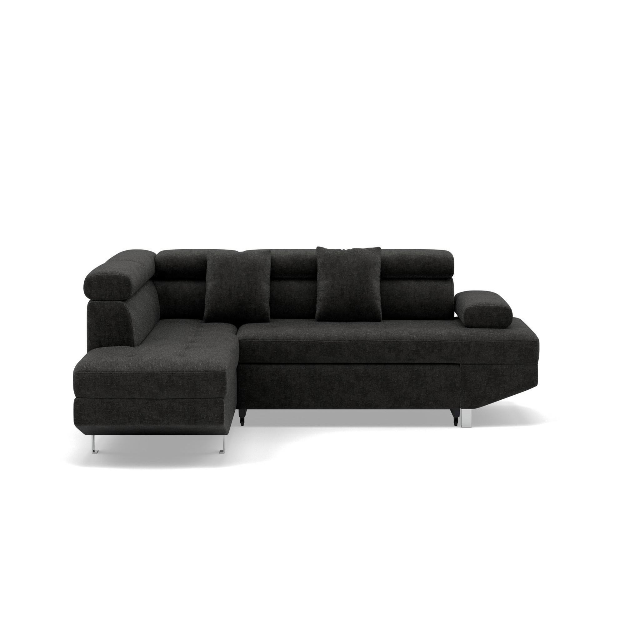 BEST MOBILIER Margaux - canapé d'angle gauche 5 places convertible avec coffre et têtières réglables en velours texturé. Coloris disponibles : Orange, Beige, Gris