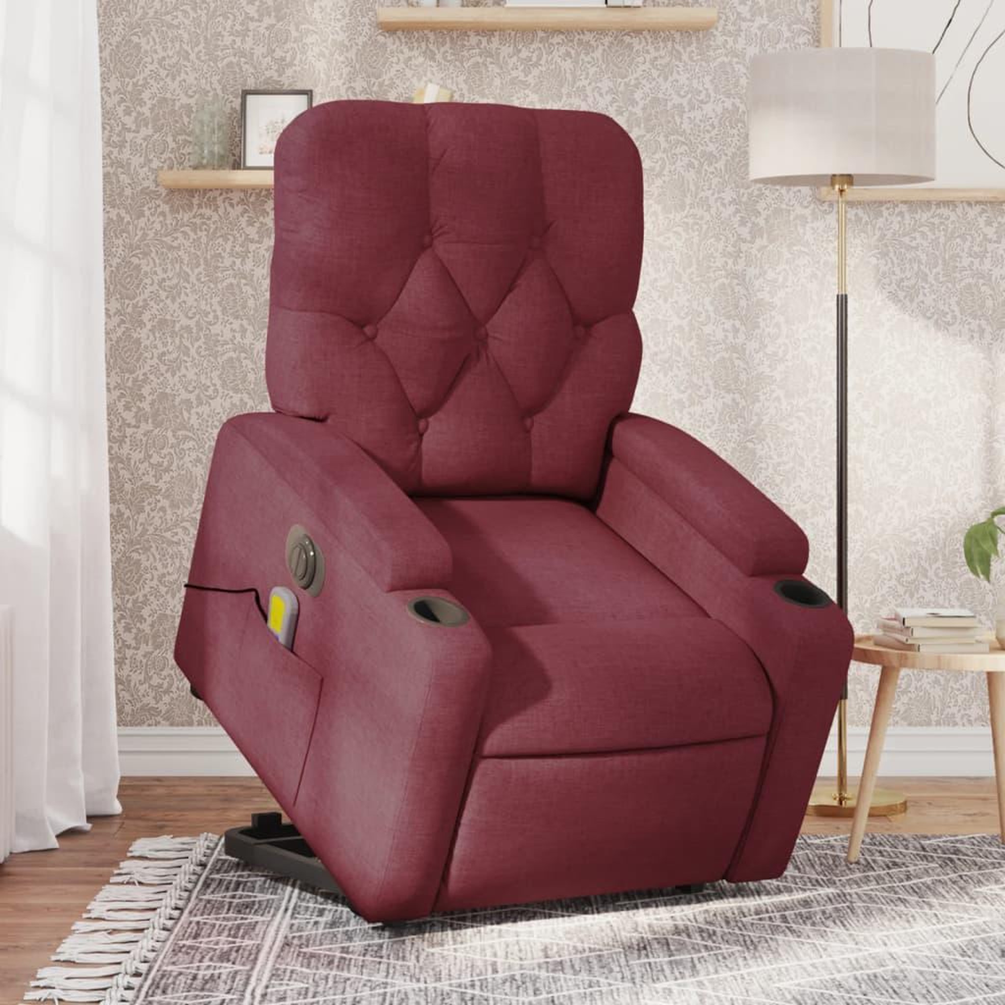VIDAXL Fauteuil inclinable de massage electrique Rouge bordeaux Tissu