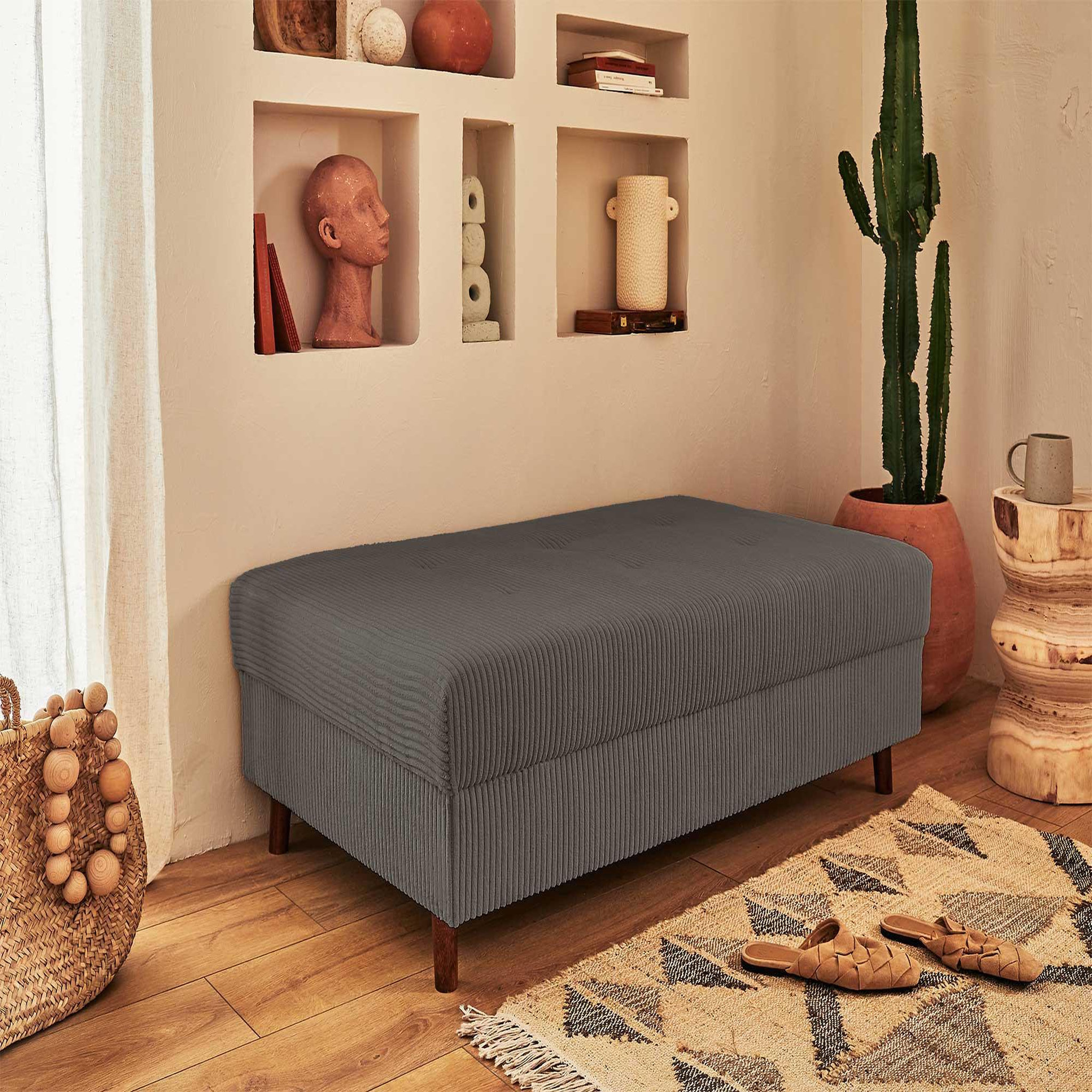 Voir la diapositive 4 : LISA DESIGN Rune - canapé d'angle droit - 4 places - avec pouf d'appoint - en velours côtelé