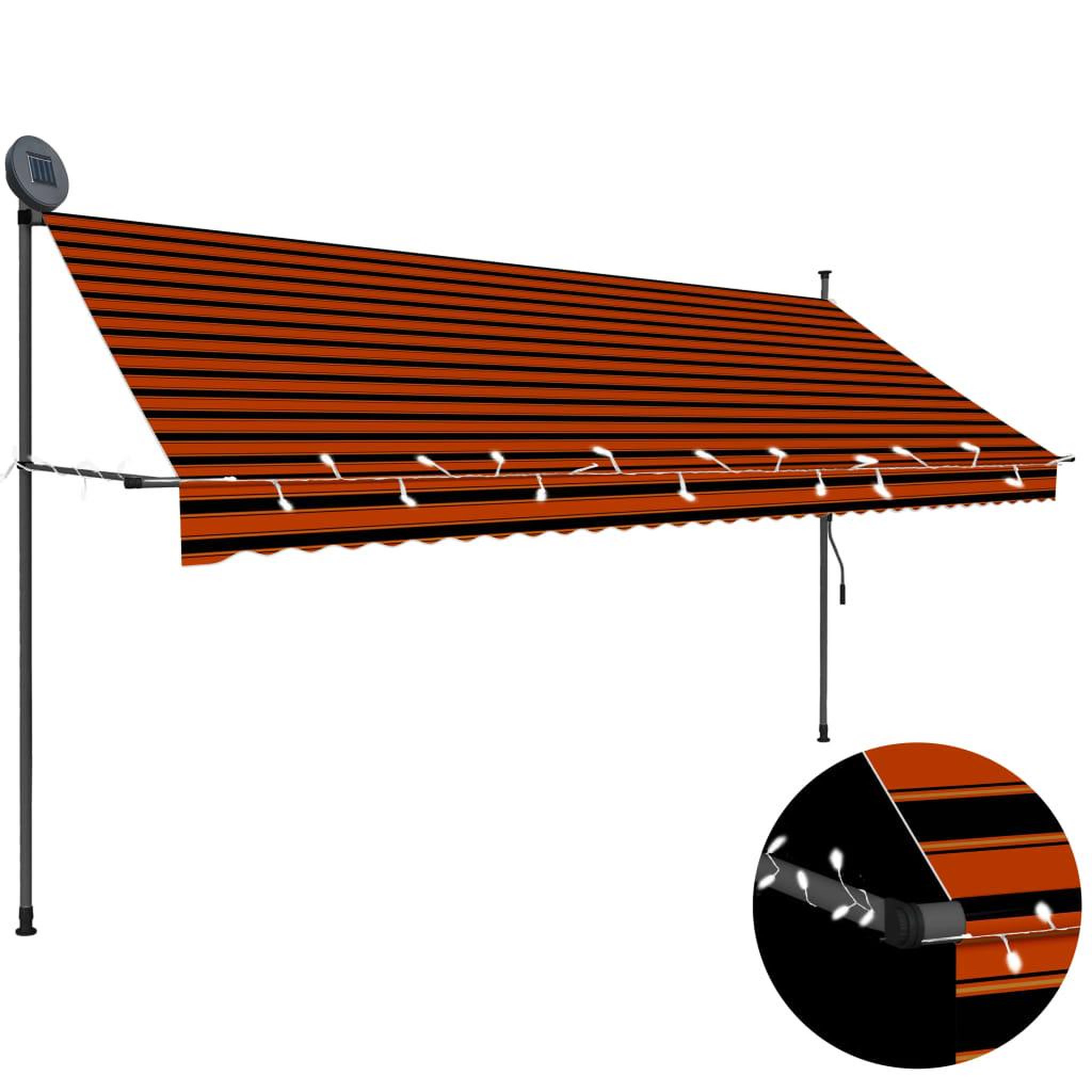 Voir la diapositive 1 : VIDAXL Auvent manuel retractable avec LED 350 cm Orange et marron