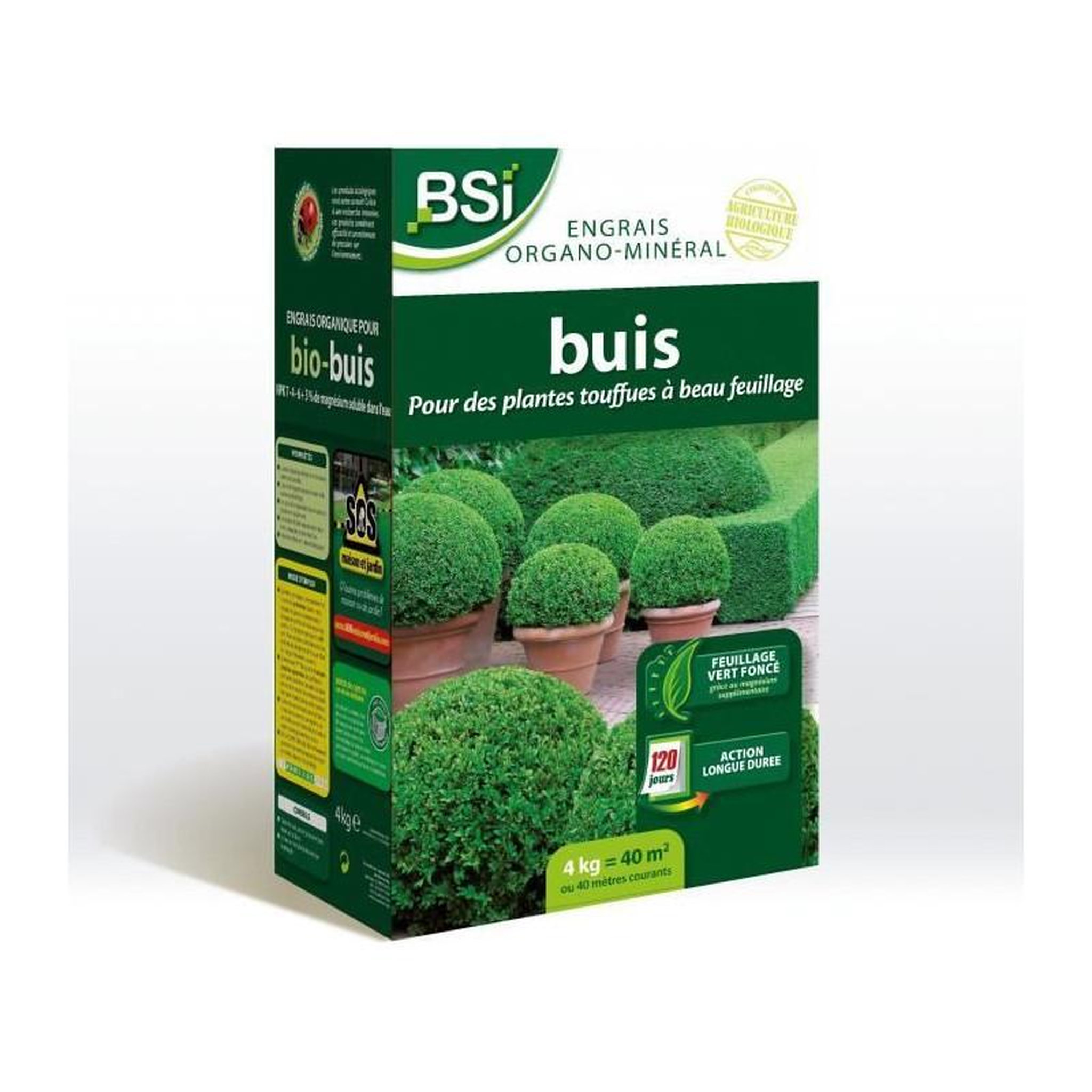 Bsi BSI - Engrais Bio Buis - Feuillage Etincelant Et Vert Fonçé - Action Longue Durée - 4Kg - Jusqu'a 40 m² - UAB