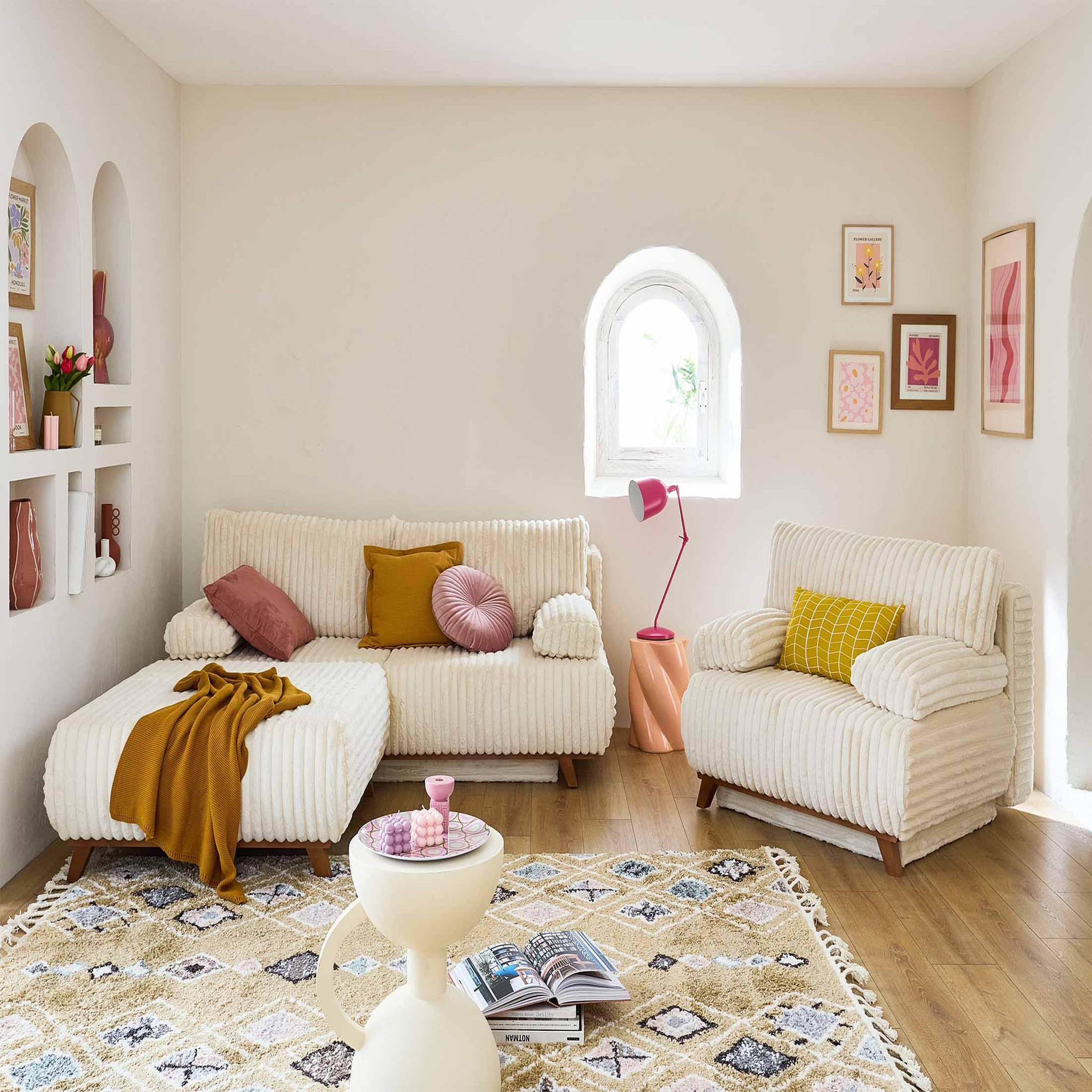 Voir la diapositive 6 : BEST MOBILIER Cristal - pouf modulable - 95 cm - en fausse fourrure côtelée