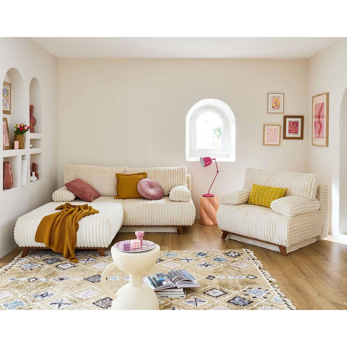 BEST MOBILIER Cristal - pouf modulable - 95 cm - en fausse fourrure côtelée