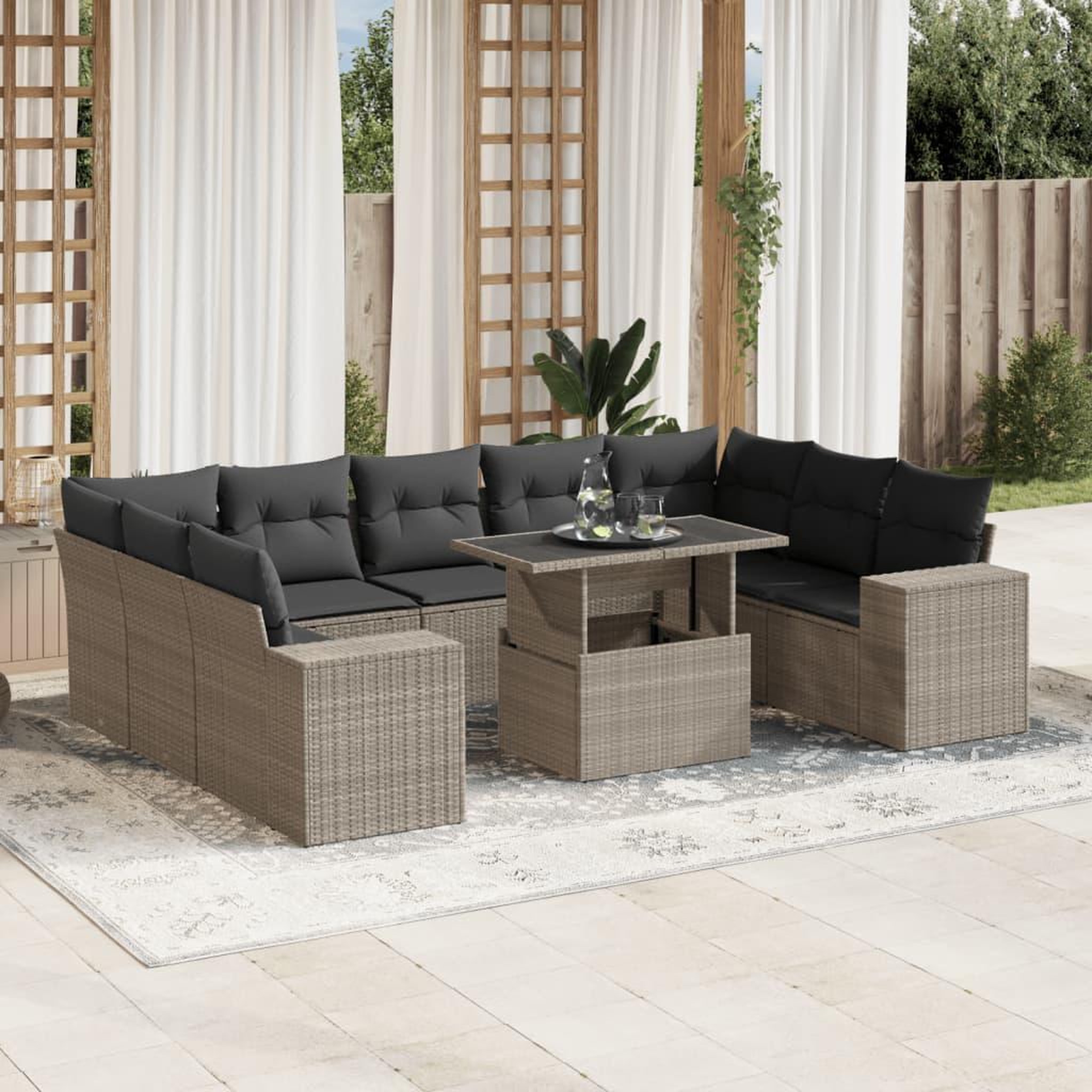 VIDAXL Salon de jardin avec coussins 10 pcs gris clair resine tressee
