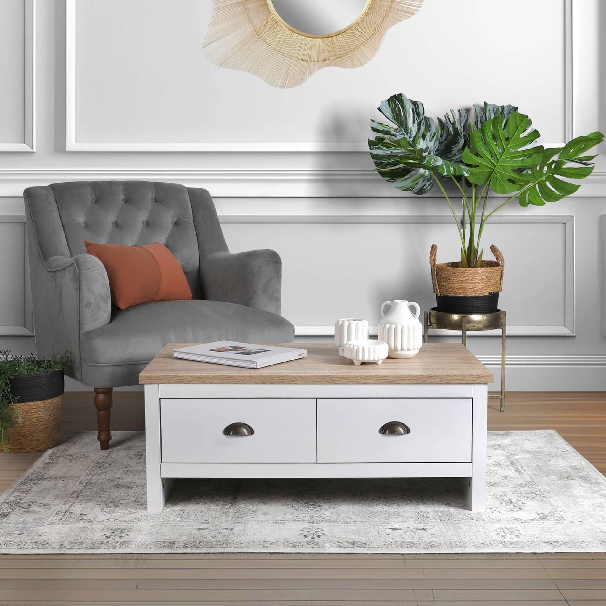 Voir la diapositive 2 : DIVERS Table basse 2 tiroirs en bois hanoi - blanc