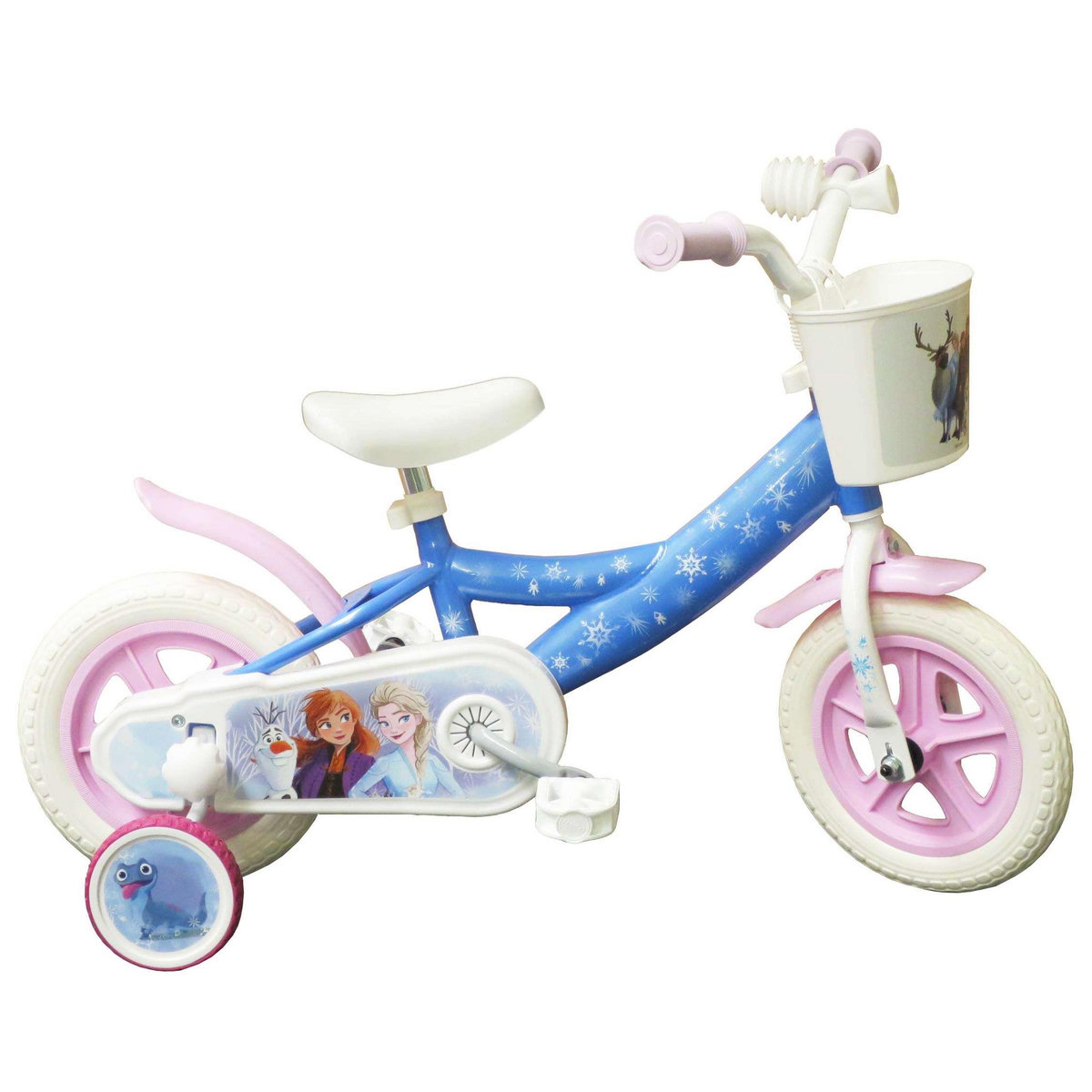 Disney La Reine des Neiges Vélo enfant 10''  Fille - Modèle Reine des neiges  - pour enfant de taille 75 à 90 cm - livré avec stabilisateurs et Panier avant+ garde boues & roues à bâtons