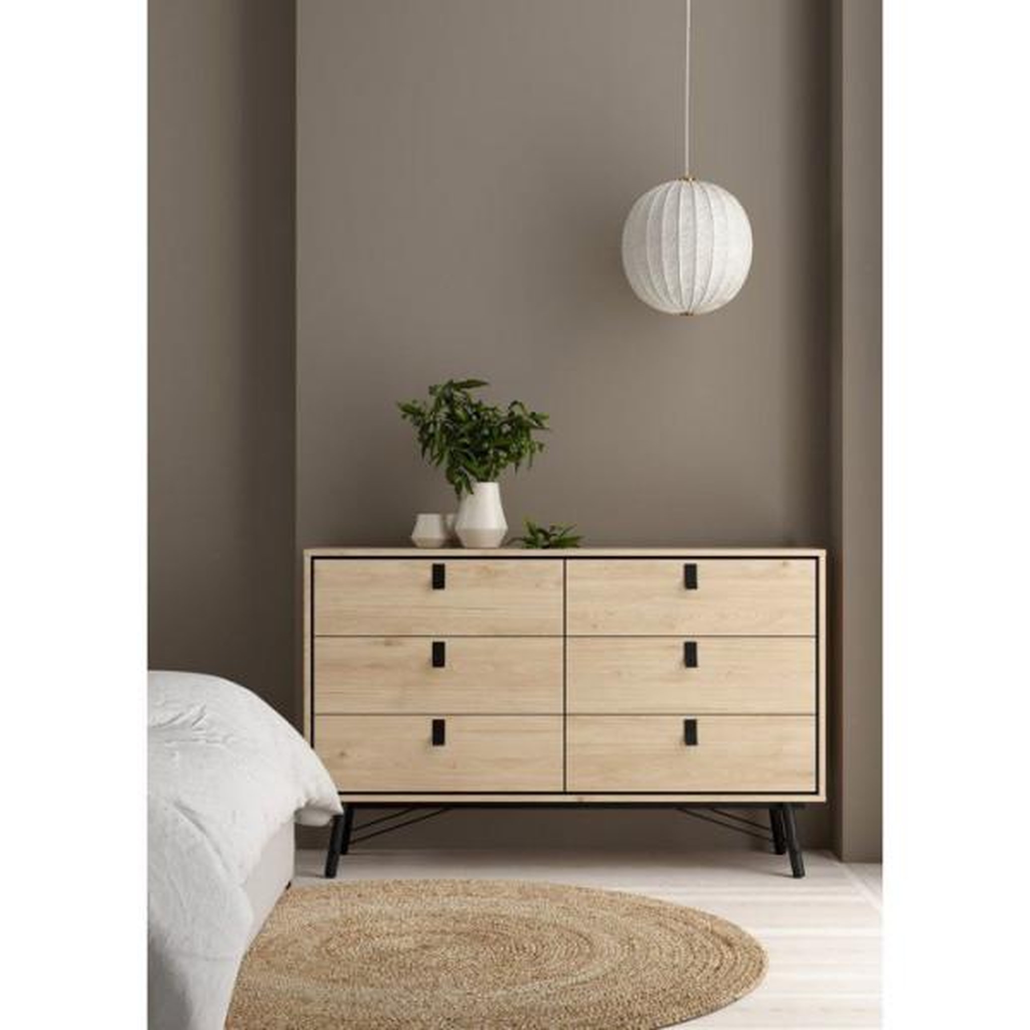 Voir la diapositive 2 : MARKET24 Commode RY - 6 Tiroirs - Décor Chene - L150,3 x P40,1 x H94,8 cm