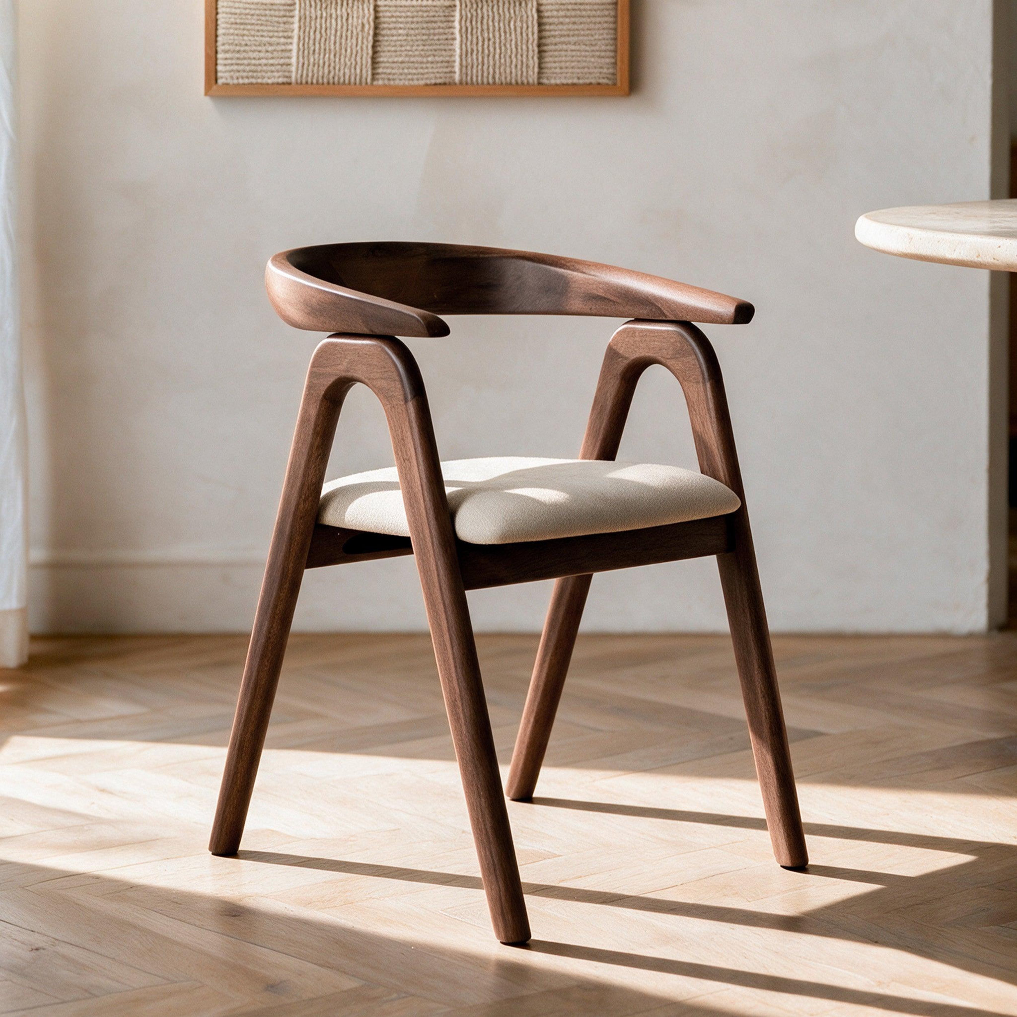Voir la diapositive 2 : MAISON PAVANE Chaise en bois d'hévéa marron et tissu beige-Hawa