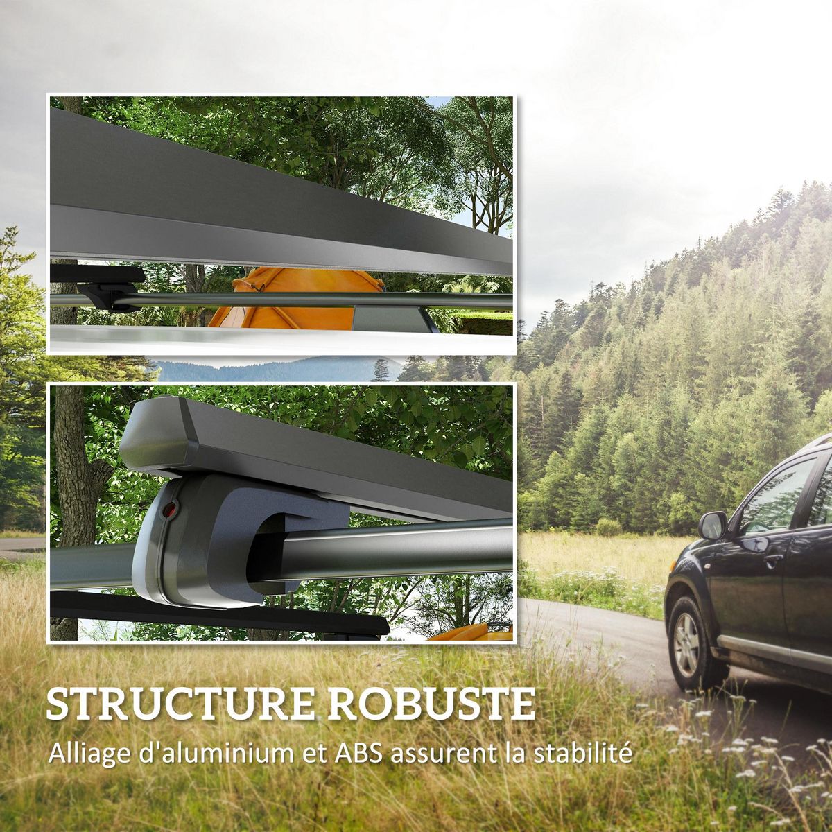 HOMCOM Barres de toit de voiture verrouillables 2 clés fournies dim. 135L x 5,5l x 7H cm aluminium noir