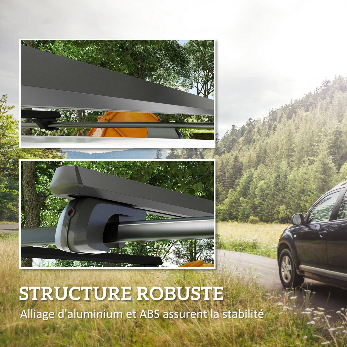 HOMCOM Barres de toit de voiture verrouillables 2 clés fournies dim. 135L x 5,5l x 7H cm aluminium noir