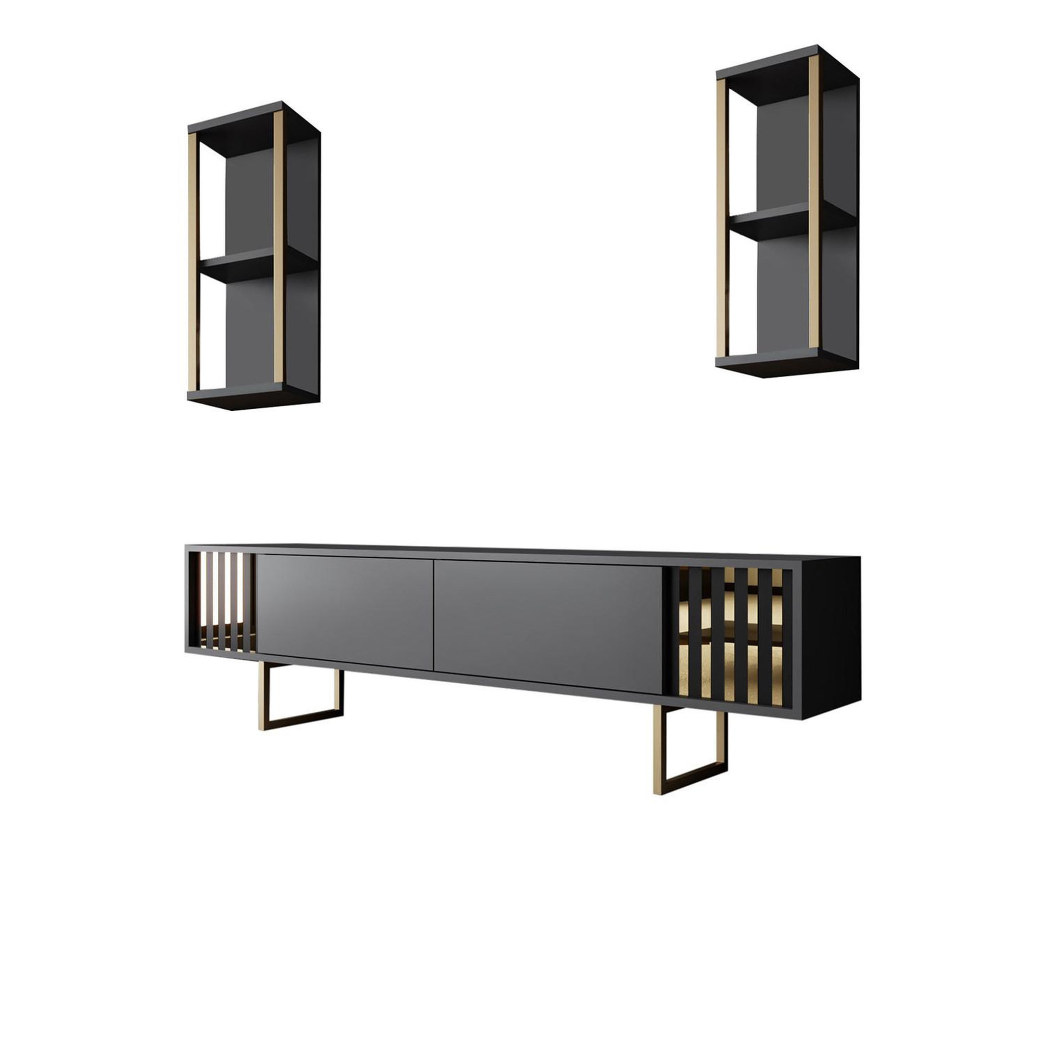 Habitat et Jardin Meuble tv en bois  gold line  - 180 x 30 x 48 cm - anthracitenoir